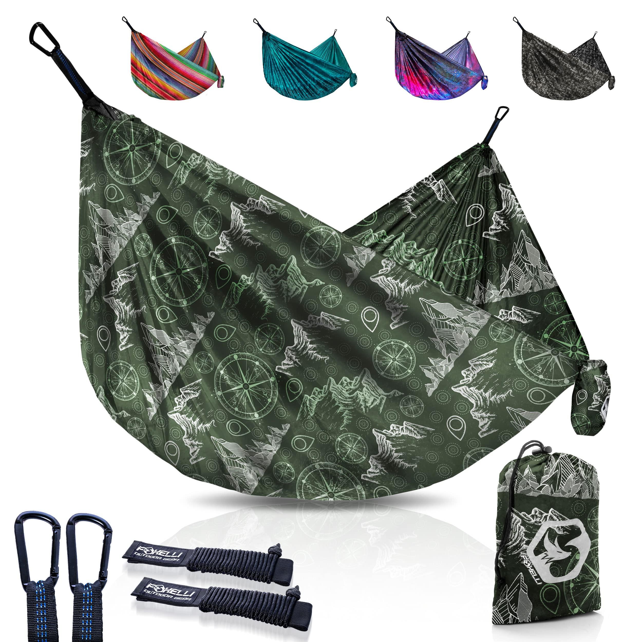 Foxelli Foxelli Camping Hammock Bundle of 2 Lightweight Parachute Nylon Portable Hammocks with Tree Ropes and Carabiners
