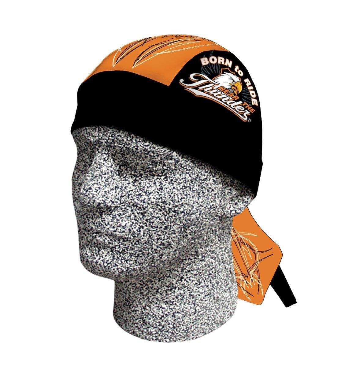 Capsmith Danbanna Deluxe Born to Ride Hear the Thunder Eagle Bandana Headwrap Headscarf Adjustable Cap Hat Black Orange White with Terry Cloth Sweatband By Capsmith