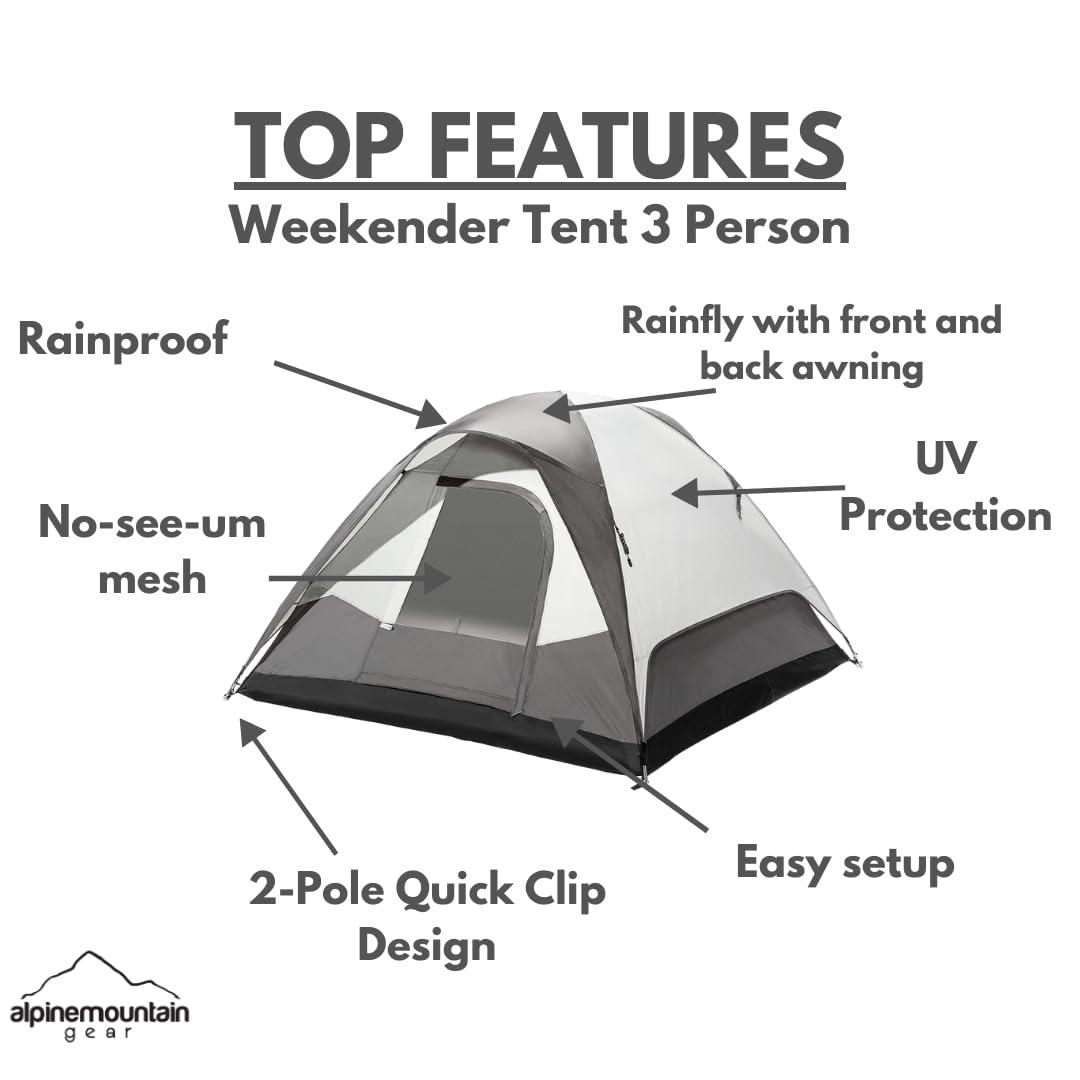 Alpine Mountain Gear Weekender Family Camping Tent for 3 People - Quick Setup, Dome Tent for Camping/Backpacking by Caddis Sports, (3 Person)