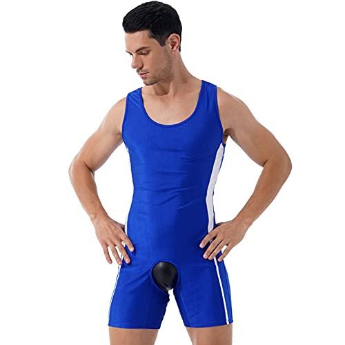 Linjinx Linjinx Men\'s Spandex Slim Fit Open Crotchless Wrestling Singlets Leotard Underwear Jumpsuits Blue XX-Large