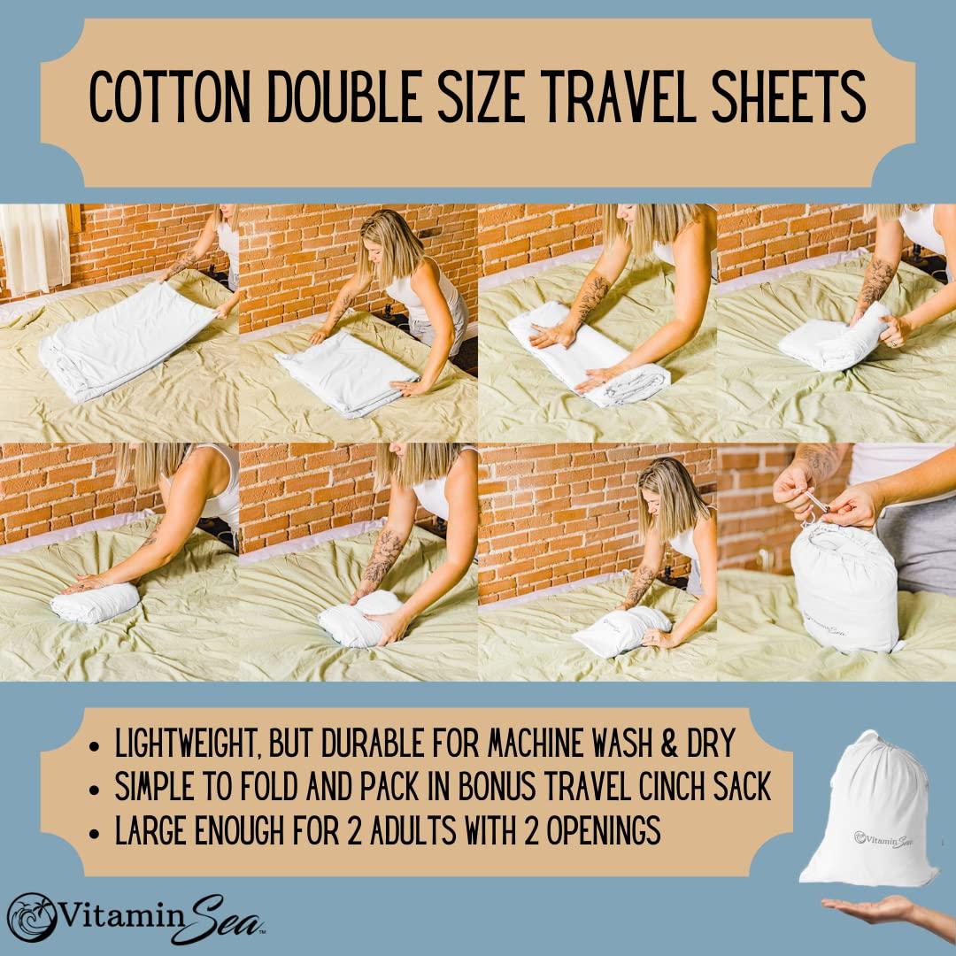 VITAMIN SEA 2 Cotton Sleeping Bag Liners Ultralight | Camping Sheets Lightweight | Travel Sheet Liners for Hotel