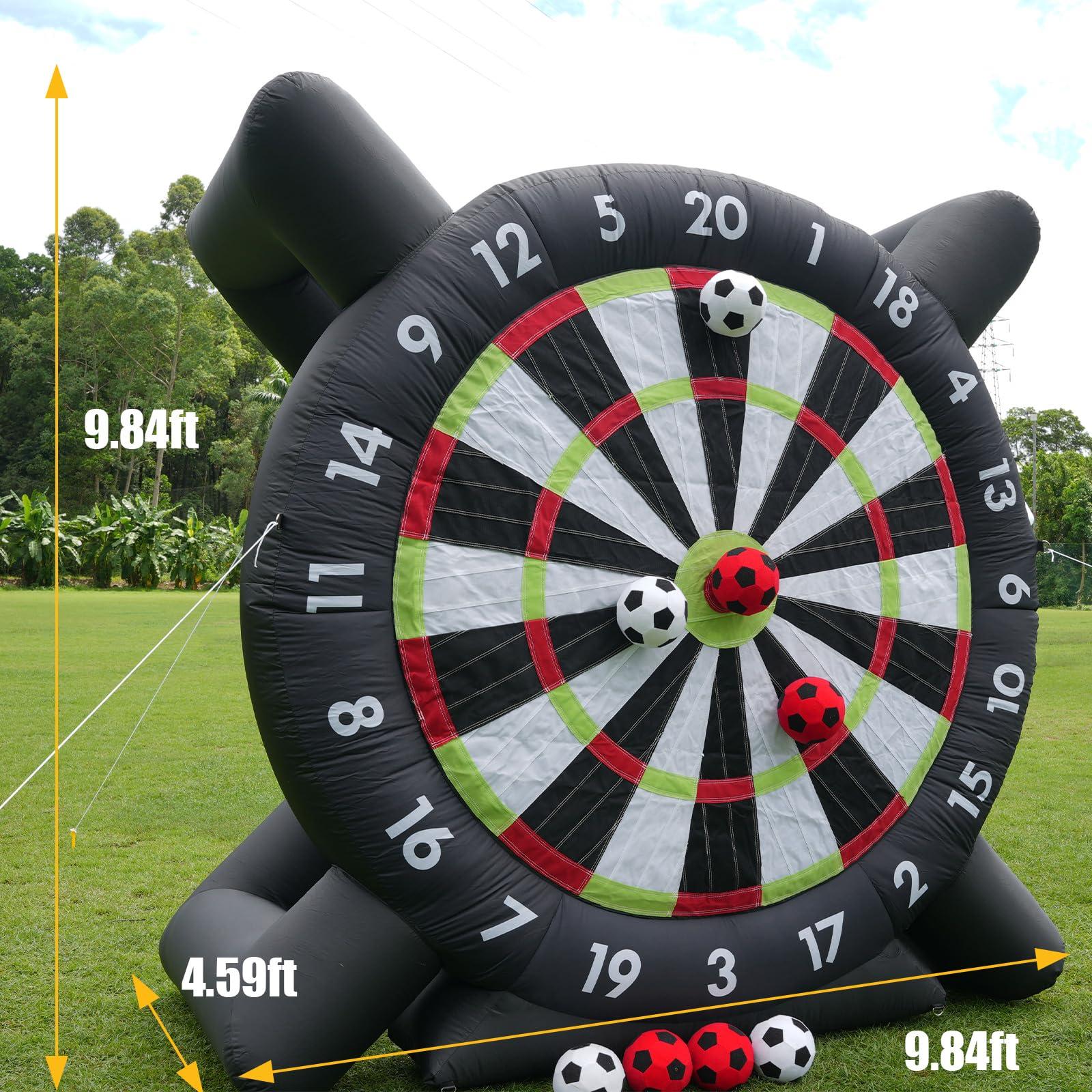 Okayego 10FT Giant Inflatable Soccer Dart Board Backyard Games - with 370w Blower, 8 Soccer Balls - Large Kick Football Target Dartboard for Outdoor Yard Lawn Family Adults (Black)