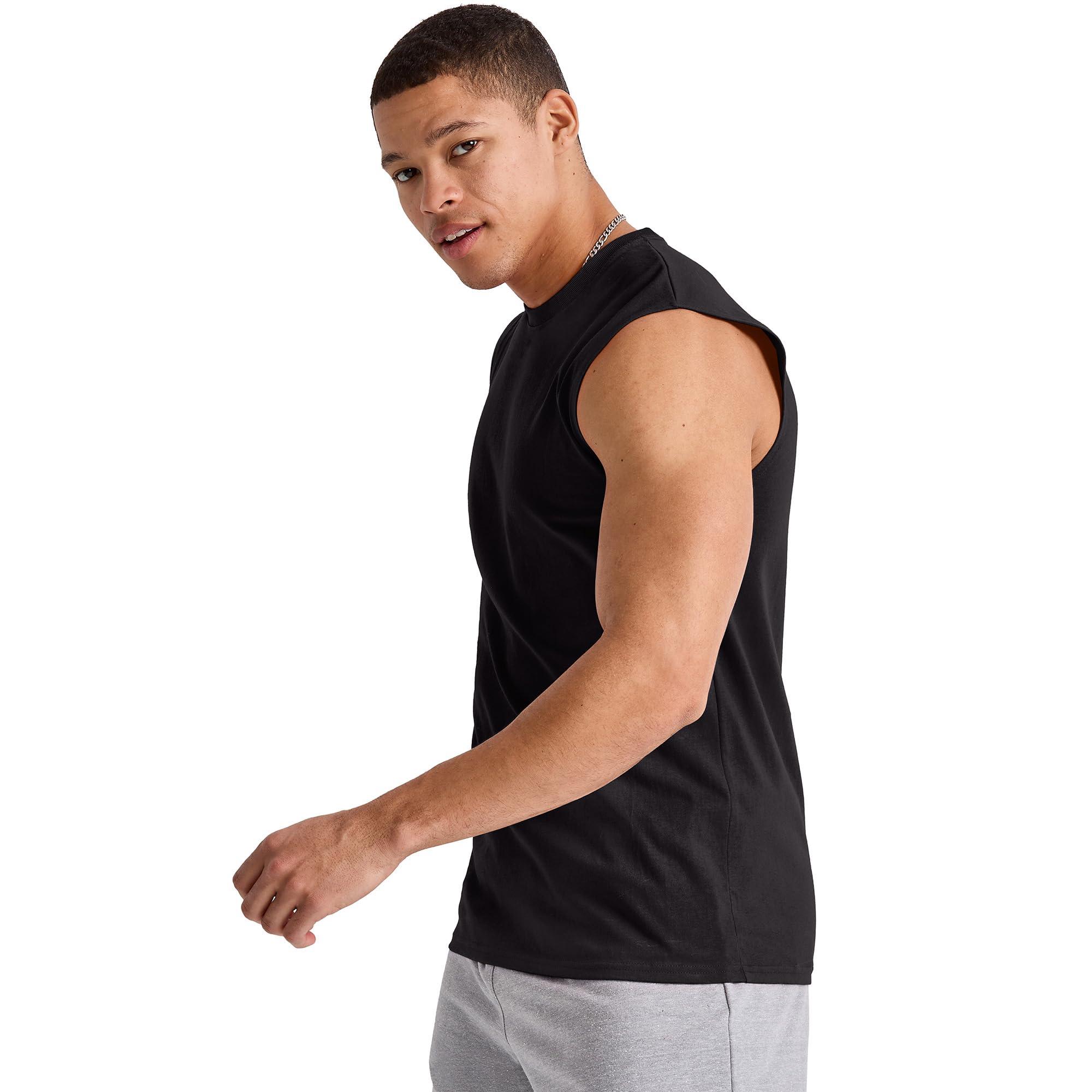 Hanes Hanes Men's Essentials Midweight T Pack, Cotton Muscle Tank Shirts, 3-Pack, Black