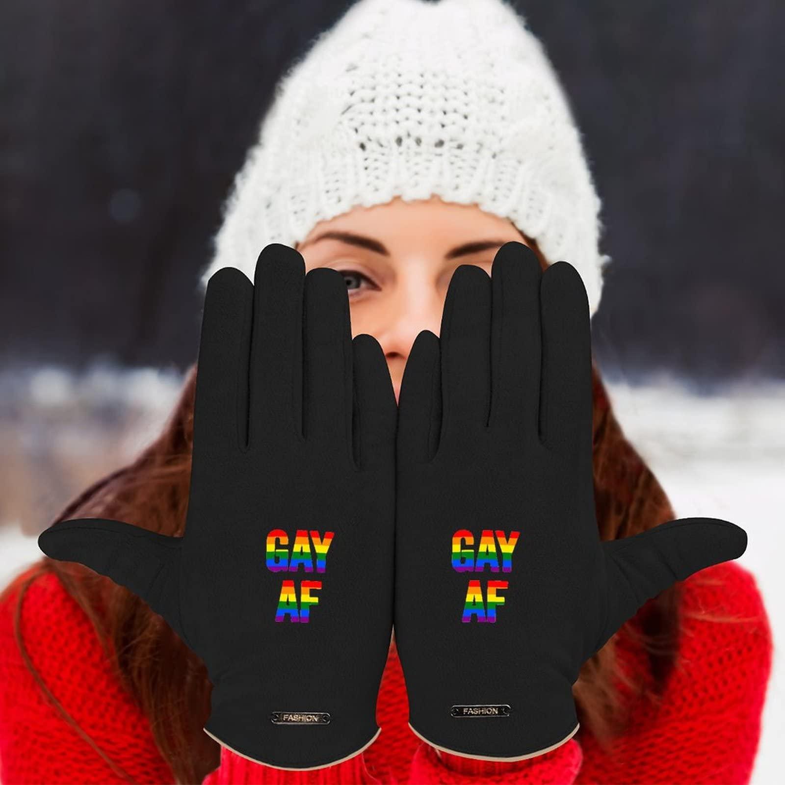 BAIKUTOUAN BAIKUTOUAN LGBT Gay Pride AF Women's Winter Warm Gloves Fleece Lining for Driving and Cycling