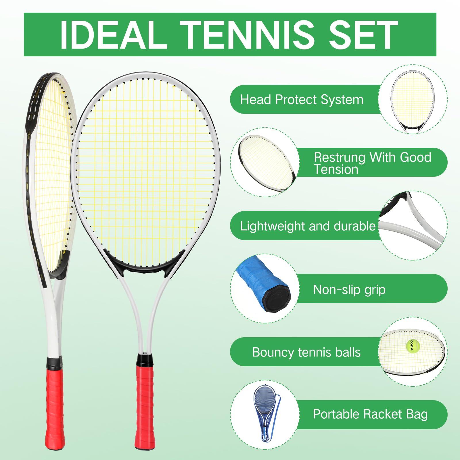 Motionchic Motionchic 6 Pcs Tennis Rackets for Adult Recreational 6 Players 27'' Tennis Racket Set with 3 Balls Lightweight Tennis Rackets for Tennis Training Beginner with Overgrip and Bag(Red)