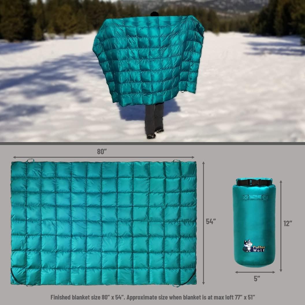 PUFFER WOLF PUFFER WOLF | Extra Large Double Insulated Outdoor Camping Blanket | 2X Puffy, Warm, Packable, Weatherproof, Durable, and Lightweight | Top Quilt for Hiking, Backpacking, Stadium Events, Picnic Use