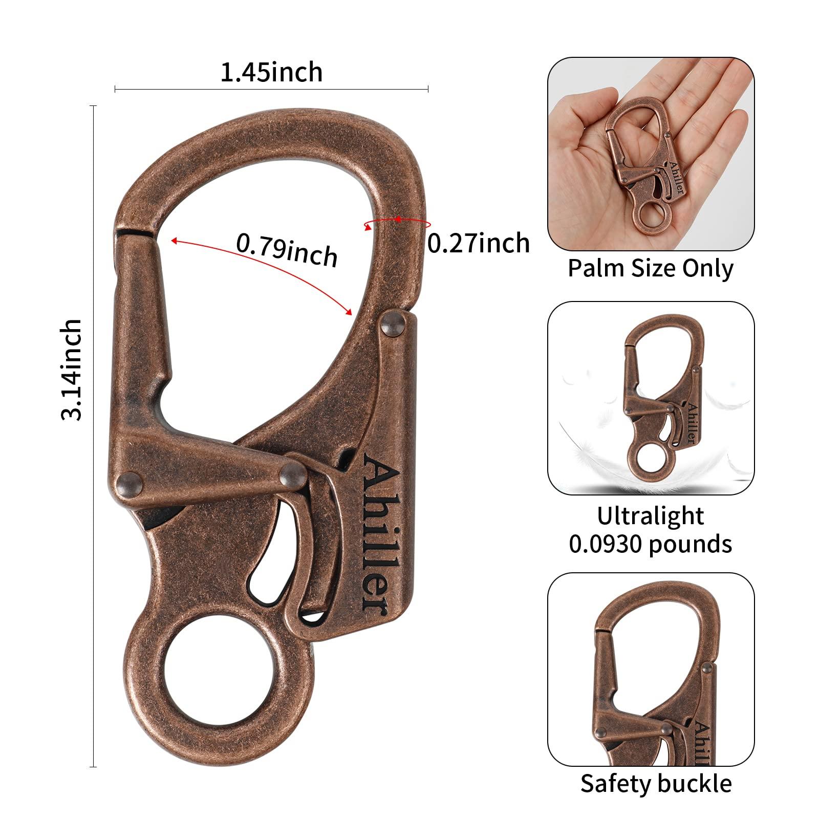 Ahiller Ahiller Carabiner Clip, Double Anti-Misopening Locking Design, 2.95\'\' in Alloy Carabiner Keychain for Outdoor Camping, Key Ring Clip (Red Brass-2P)