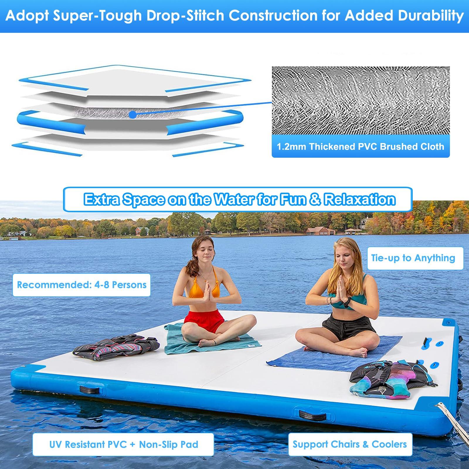 GZKYYLEGS GZKYYLEGS Inflatable Floating Dock, 6 ft x 6 ft Inflatable Swim Platform Dock for Lake, Inflatable Water Floating Dock Mat with Enlarged Non-Slip Surface, Floating Platform for Pool