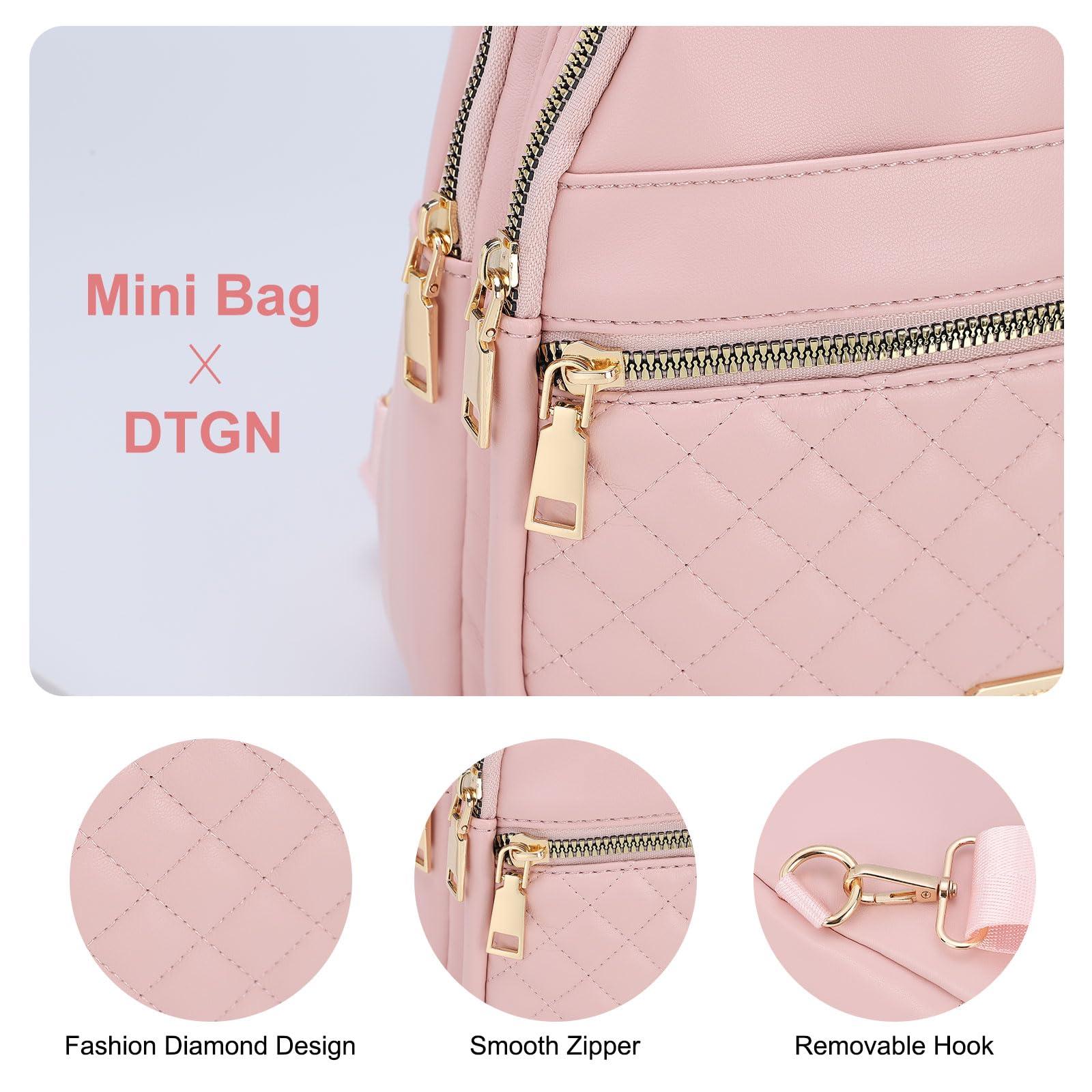 DTGN DTGN PU Leather Small Sling Bag Mini Crossbody Backpack Daypack - 7.9" Good for Hiking Travel Running Cycling Sports - Pink