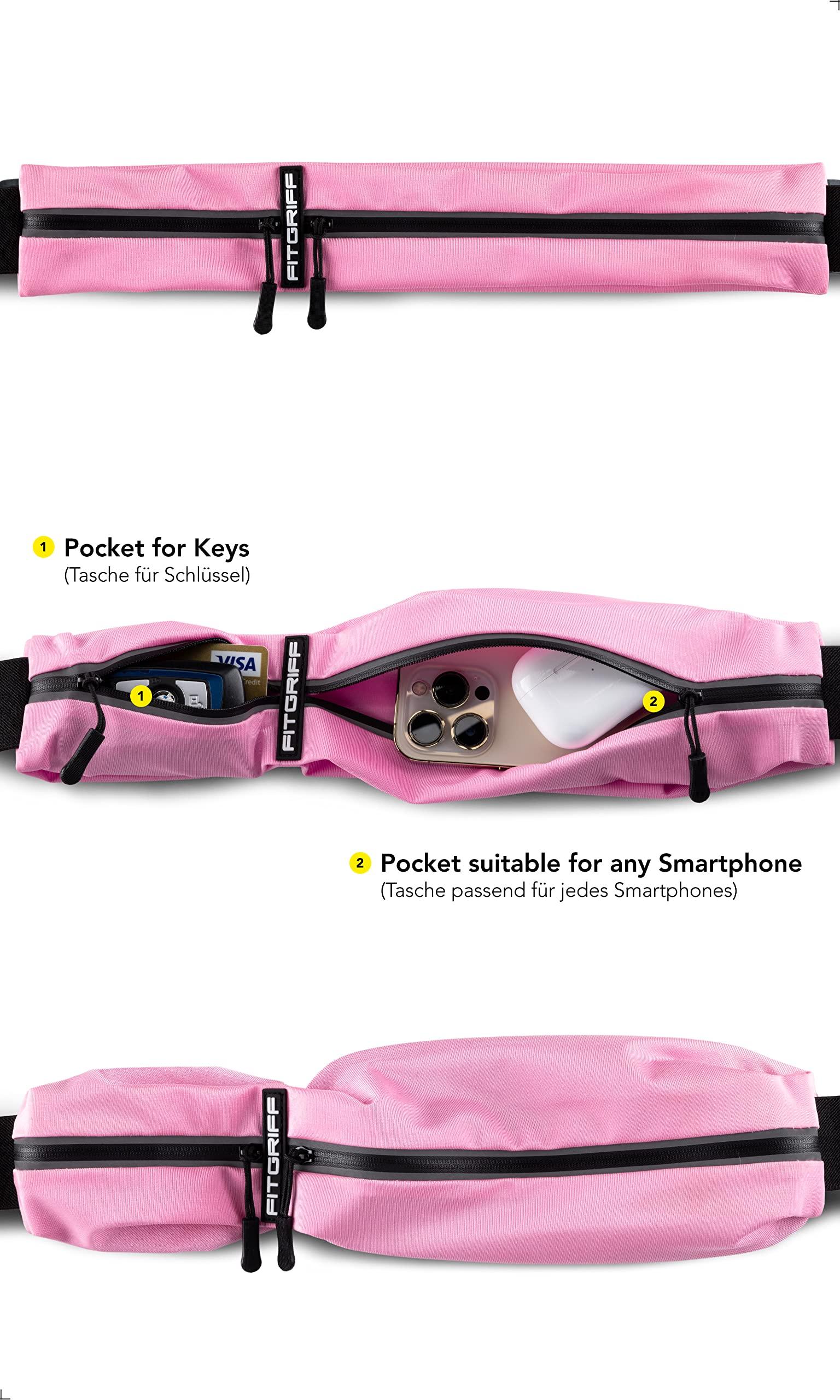 Fitgriff Fitgriff Running Belt for Men & Women - Secure Jogging Pouch for Phone, Keys & Essentials - For All Cell Phones (Pink, 33.5" - 47.5" Waist Size)