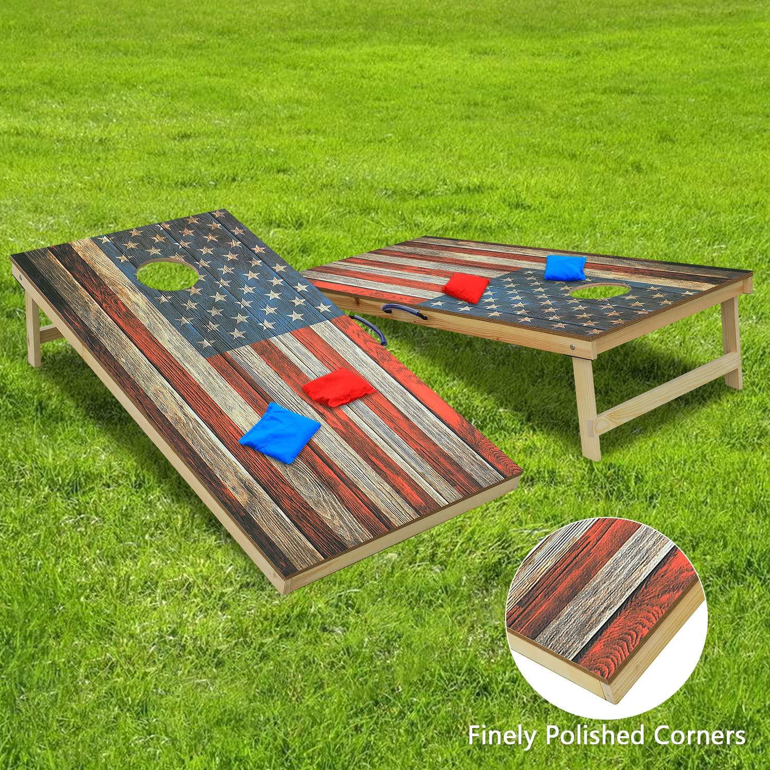 UKASE UKASE Solid Wood Regulation Size Cornhole Set, Portable 2\'x4\' Cornhole Boards, Waterproof Printed Surface and Underneath
