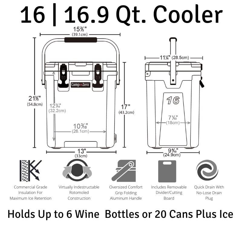 CAMP-ZERO CAMP-ZERO 16L Tall Cooler/Ice Chest with 2 Molded-in Cup Holders & Folding Aluminum Handle | Thick Walled, Freezer Grade Cooler with Secure Locking System & Removable Divider (Lavender)