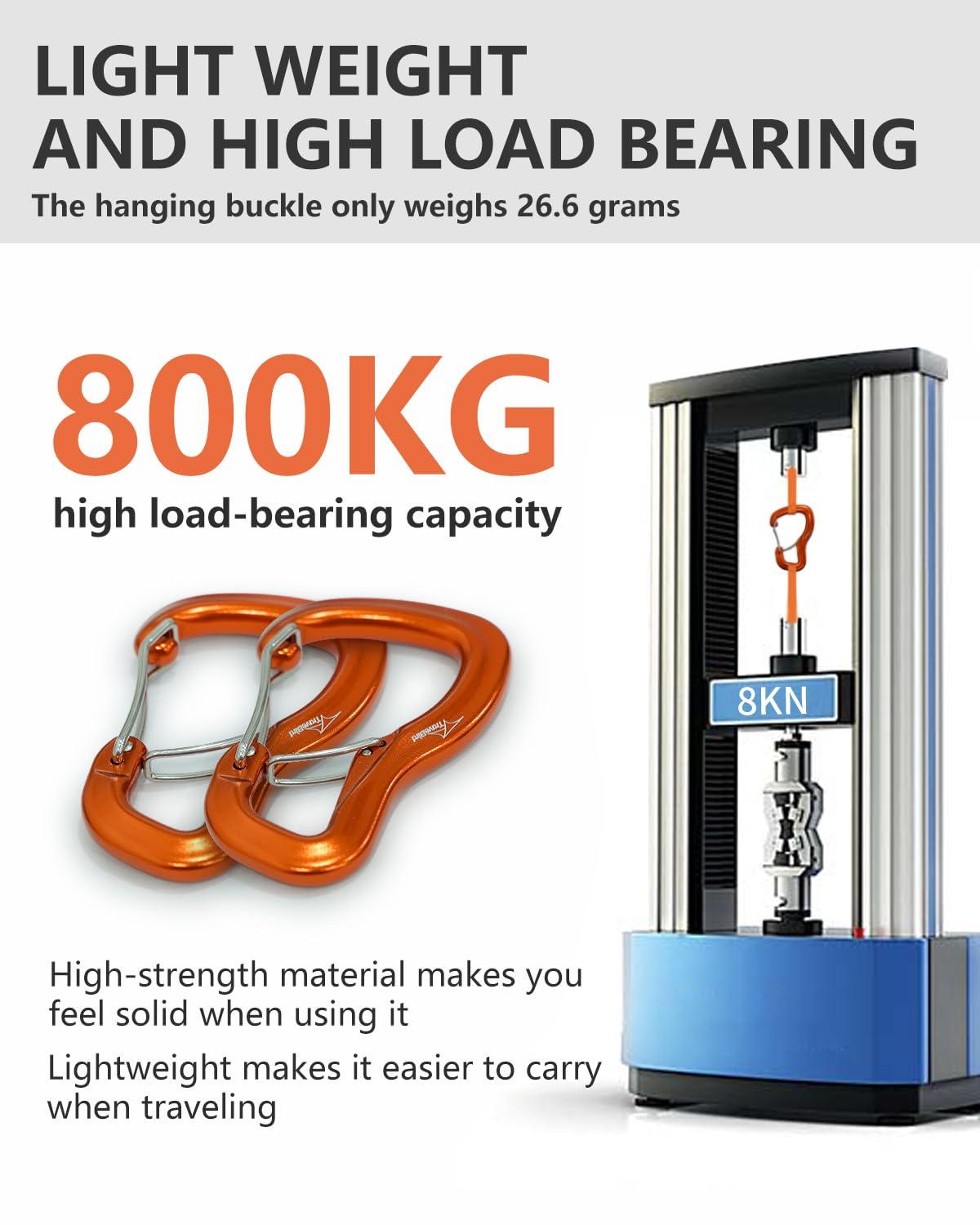 Travel Bird Travel Bird Heavy Duty Carabiner Clip Hook 8KN (1763 lbs), 2 PCS Ultra-Light Aluminum Caribeaners with Double Door D Ring Shape, for Hammock, Camping, Hiking, Backpacking, Dog Leash, Keychain Clip