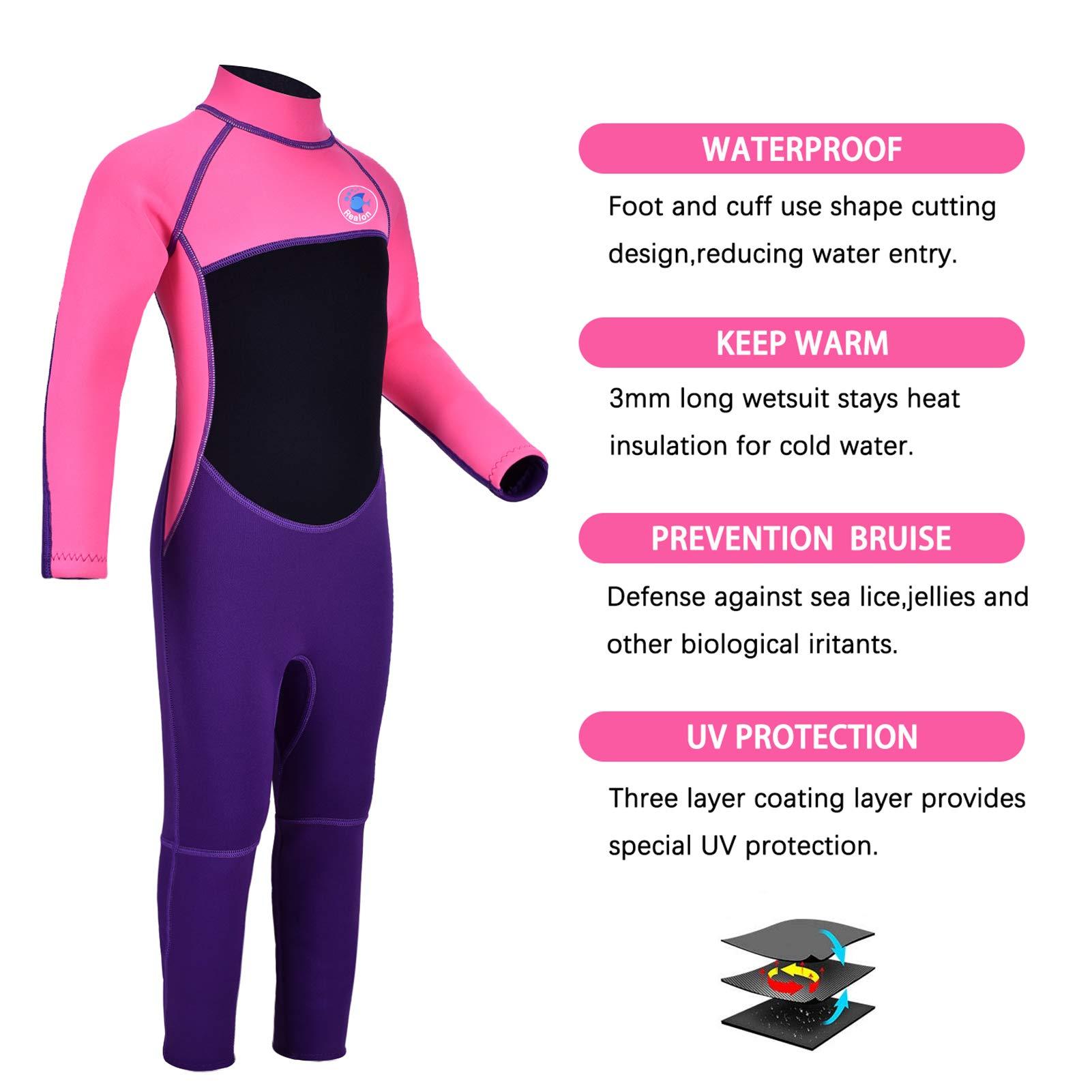 REALON REALON Kids Wetsuit for Girls Boys Toddler and Youth 3mm Neoprene Child Full Wet Suits Warm in Cold Water Thermal Swimsuit Back Zip for Swimming Diving Jet Skiing Surfing
