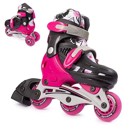 New Bounce New Bounce Roller Skates for Little Kids - Shoe Size EU 28-31, US Kids Junior Size 8-11, 2-in-1 Roller Skates for Girls, Converts from Tri-Wheel to Inline Skates - Rollerskates for Beginners | Pink