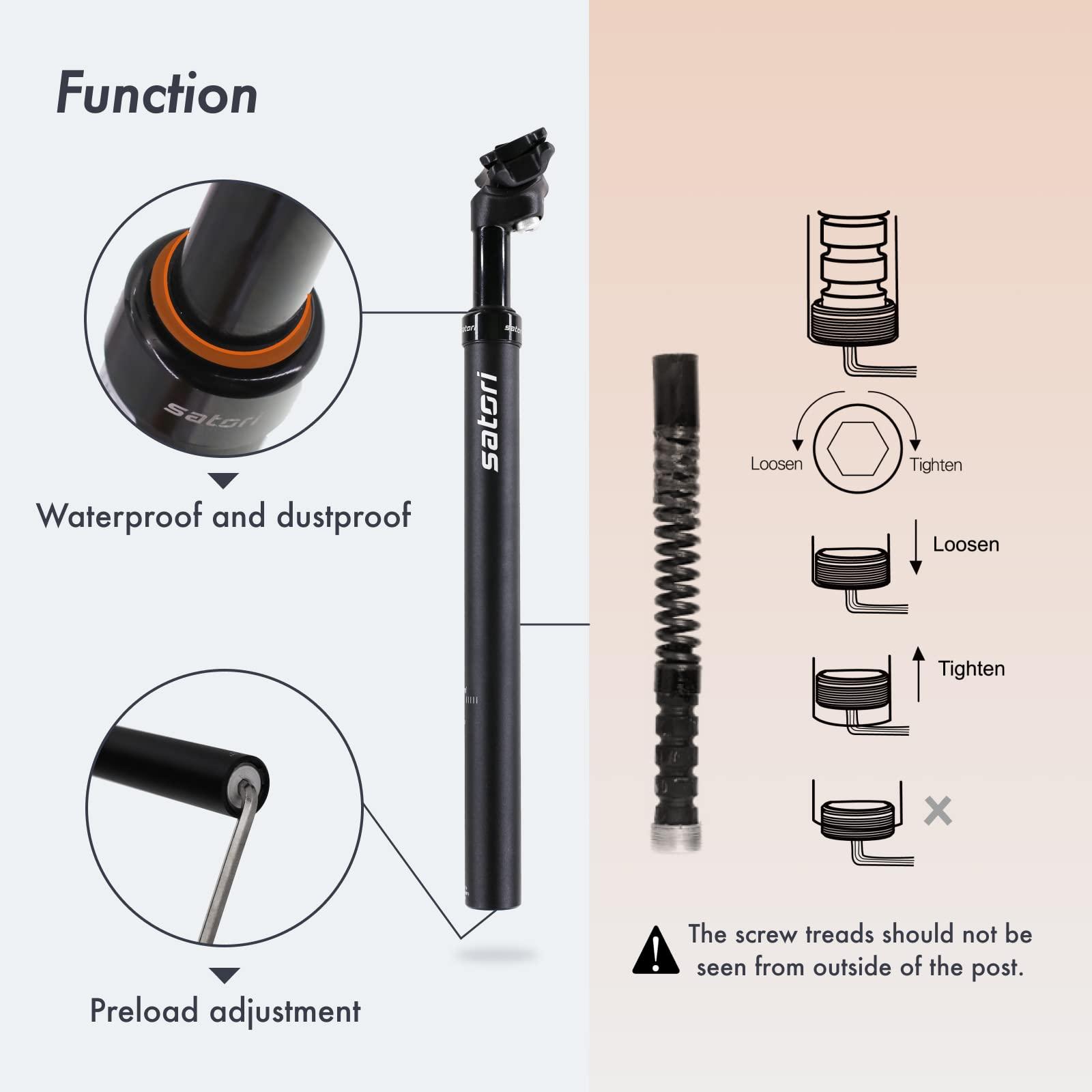 DJC Components DJC Satori Bike Suspension Seatpost Shock Absorber Damper Seat Post 27.2 28.6 30 30.4 30.9 31.6mm Solo(30mm black)