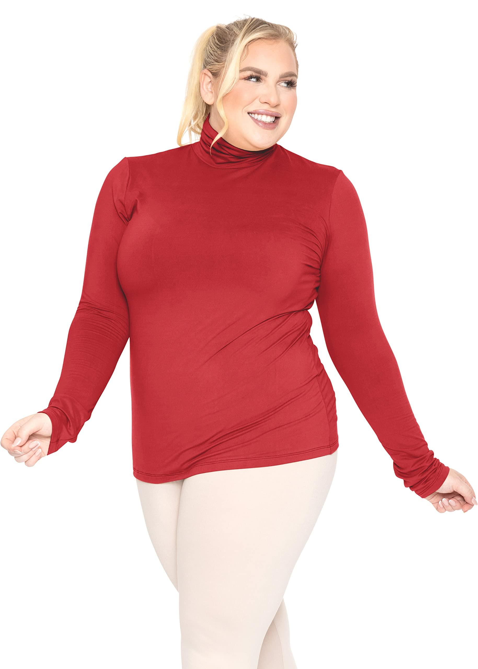 STRETCH IS COMFORT Women's Plus Size Long Sleeve Turtleneck Top Red 5X