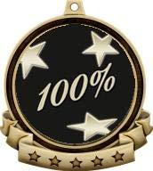 Crown Awards Corporate Medals - 2.5\" Gold Corporate 100% Medal Award Includes Red White and Blue Neck Ribbon, Great Hundred Percent Awards 100 Pack