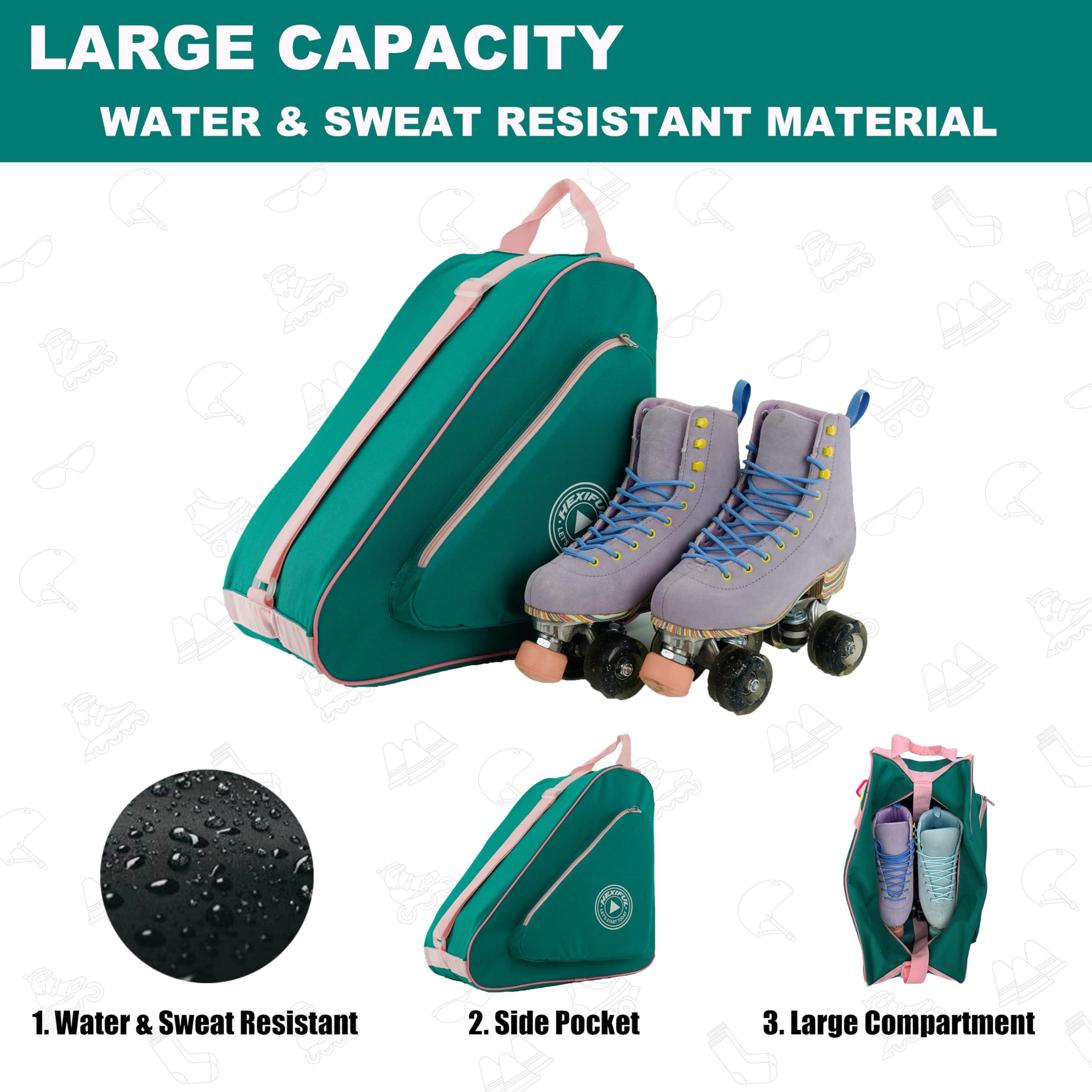 HEXIFUL HEXIFUL Skate Bag to Carry Ice Skates, Inline Skates, Roller Skates and Quad Skates for Both Kids and Adults (Green/Pink)