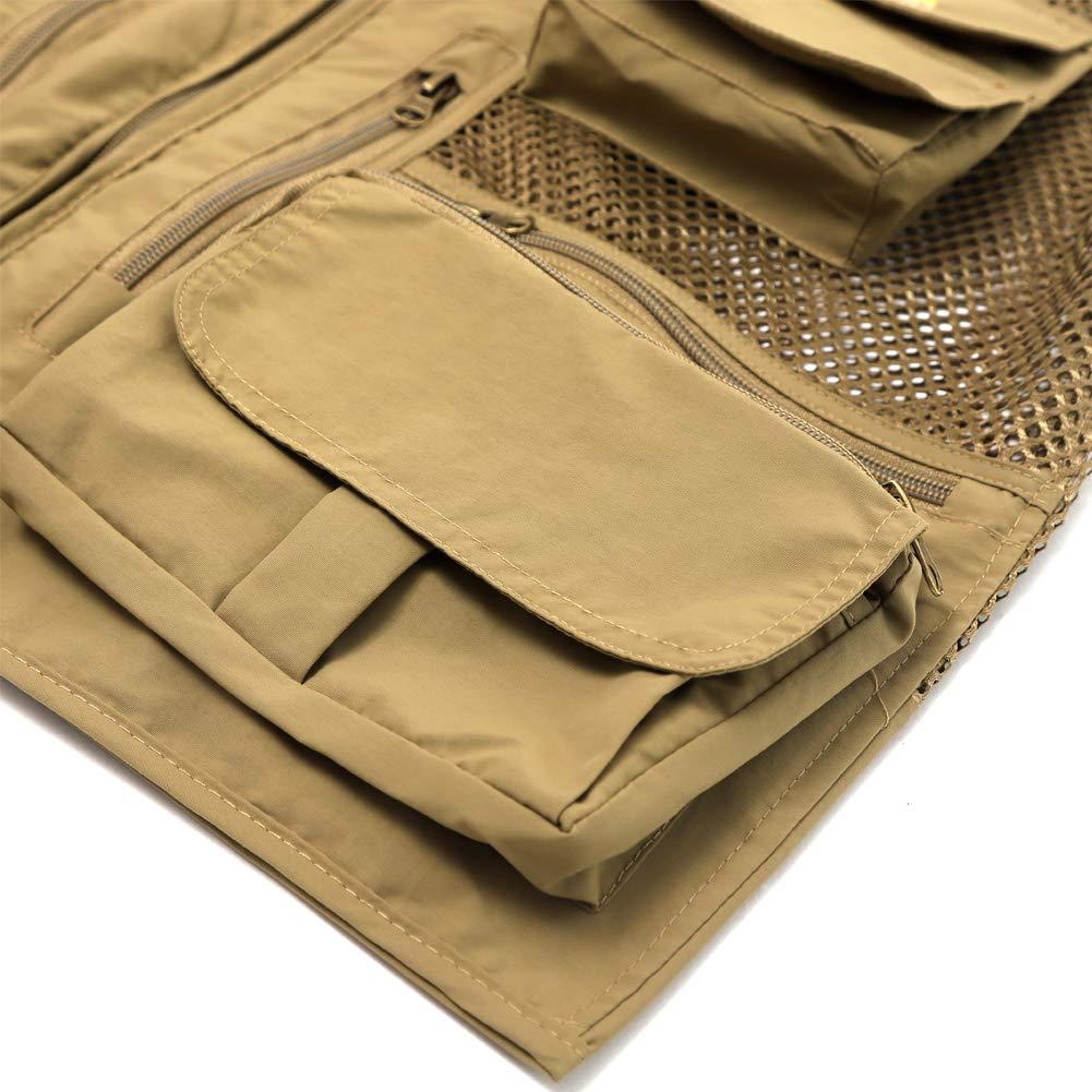 Ziker Ziker Men's Mesh Breathable Openwork Camouflage Journalist Photographer Fishing Vest Waistcoat Jacket Coat (as1, alpha, l, regular, regular, Khaki02)
