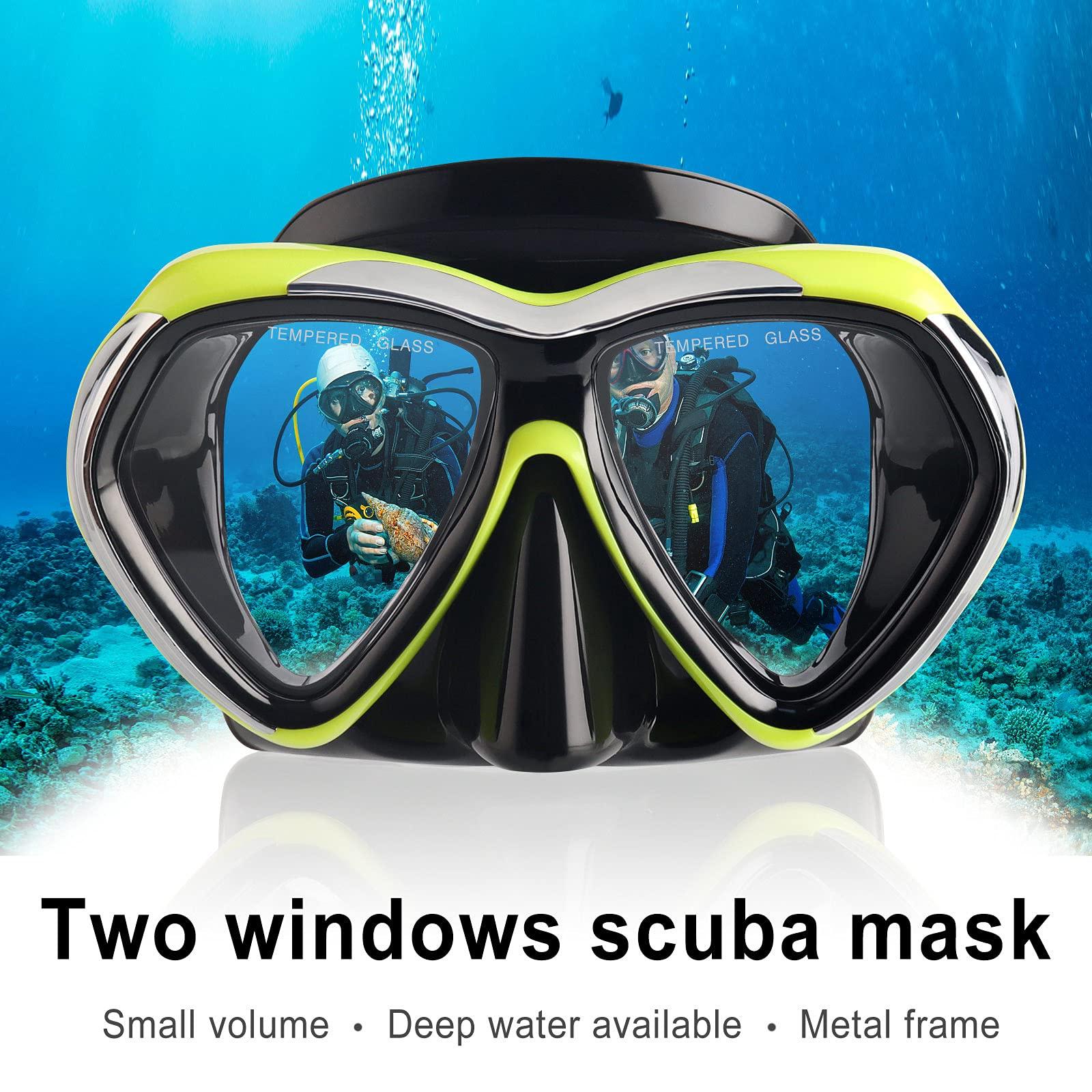 EXP VISION Adult Scuba Diving Mask, Anti-Fog Snorkel Goggles Tempered Glass Swim Mask Goggles with Nose Cover Professional Snorkeling Gear for Diving Snorkeling (Yellow)