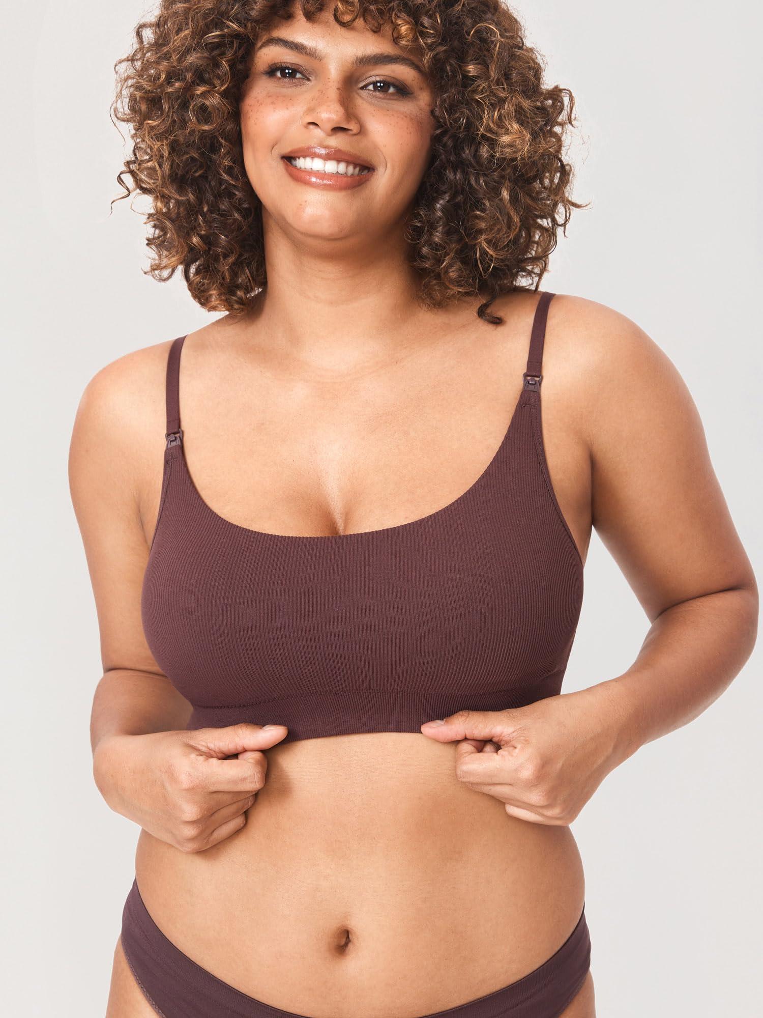 MOMANDA MOMANDA Ribbed Nursing Bras for Breastfeeding Support Maternity Sports Bra Wireless Seamless Sleep Bralettes Hazelnut Large
