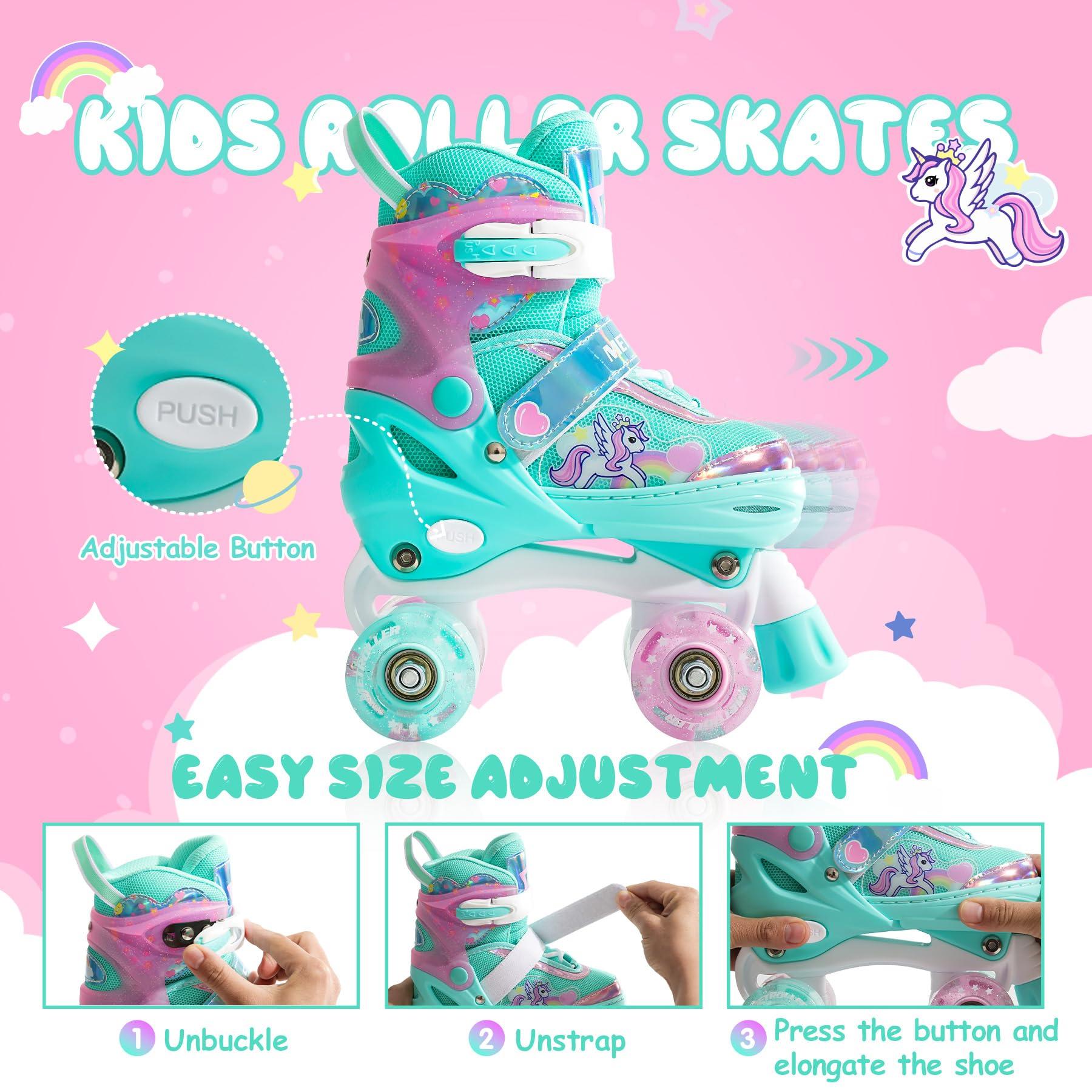 METROLLER METROLLER Kids Roller Skates Girls Ages 4-6 5-8 8-12 Adjustable Toddler Roller Skates Shining Wheels Little Unicorn Sports Outdoors