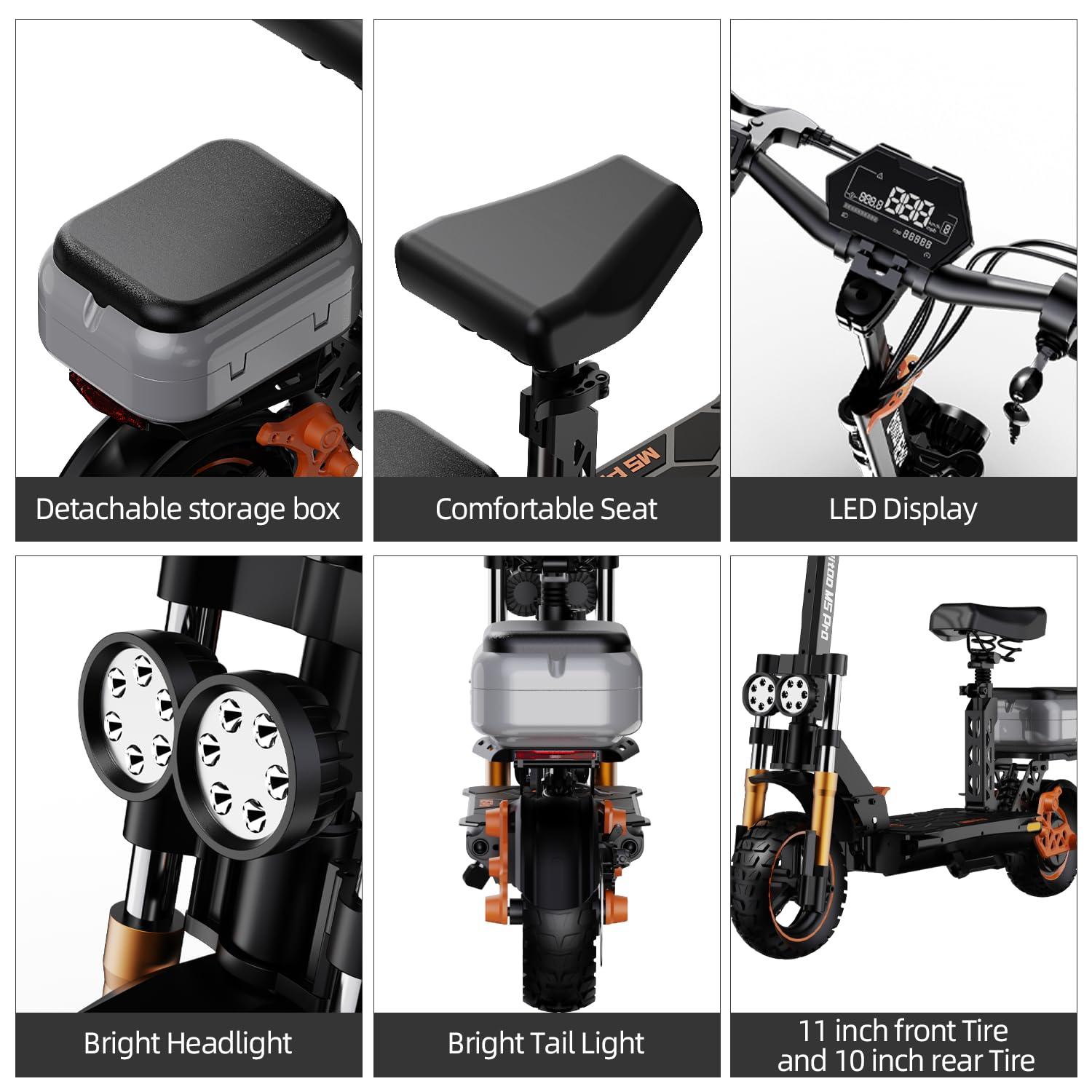 Ruitoo Ruitoo Electric Scooter for Adults, 34 Mph Top Speed, 50 Miles Max Range,1000W Motor, Dual Suspension Braking System Folding E-Scooter with LED Lights & Off-Road Tires Support Return