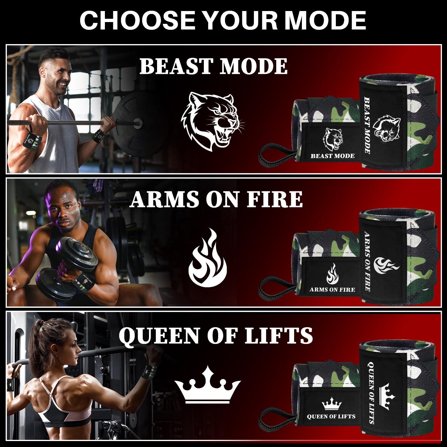 TECEUM TECEUM Weightlifting Wrist Wraps with Thumb Loop Camo Arms on Fire 12 inch Heavy-Duty Workout Wrist Support & Protection Ideal for Powerlifting, Strength Training, Bodybuilding