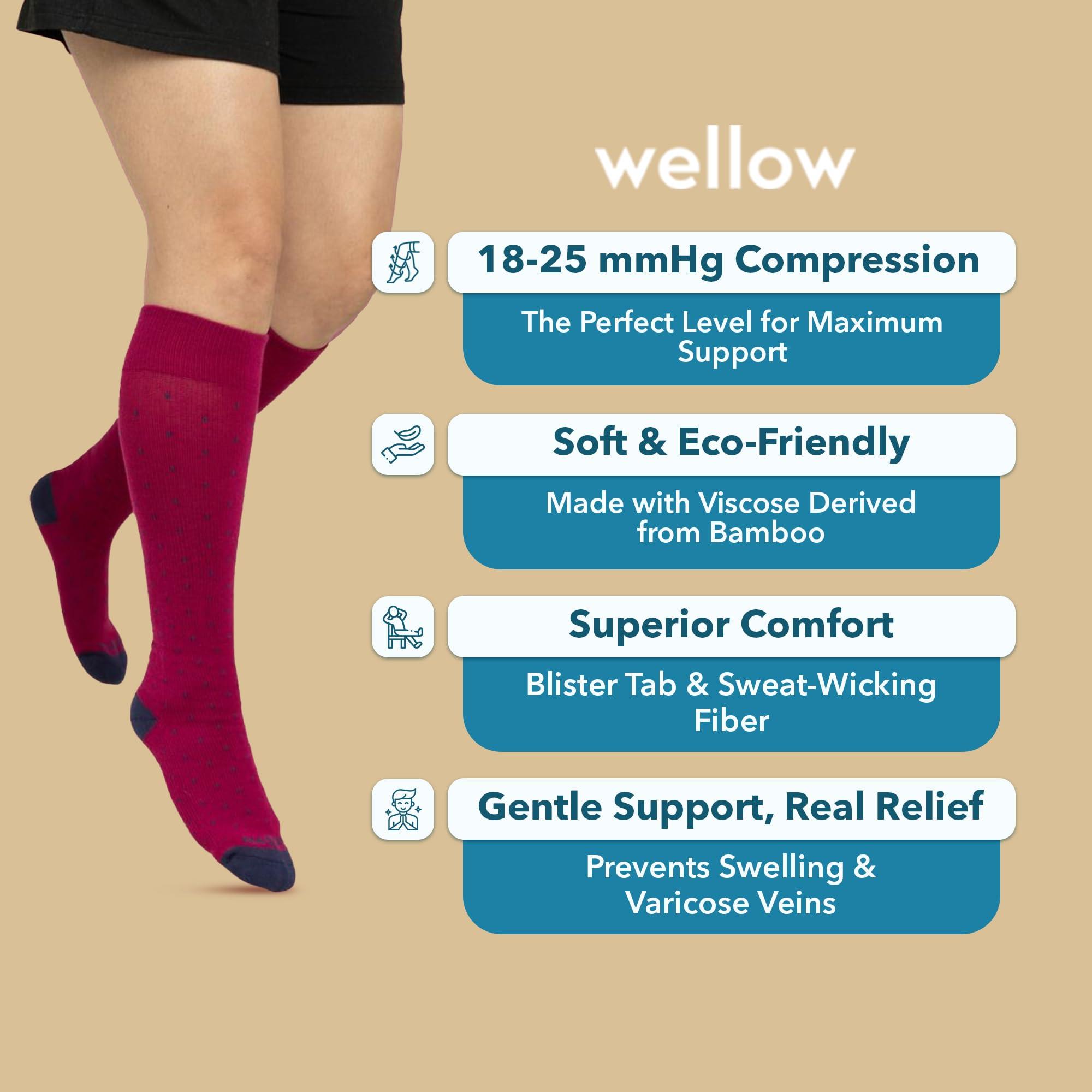 Wellow Wellow Premium Socks (Compression Socks - Regular) for Men and Women, Made with Viscose from Bamboo, Relieves Swelling, Nurses - Pregnancy Support, SM, Onyx Toe - Front Runner
