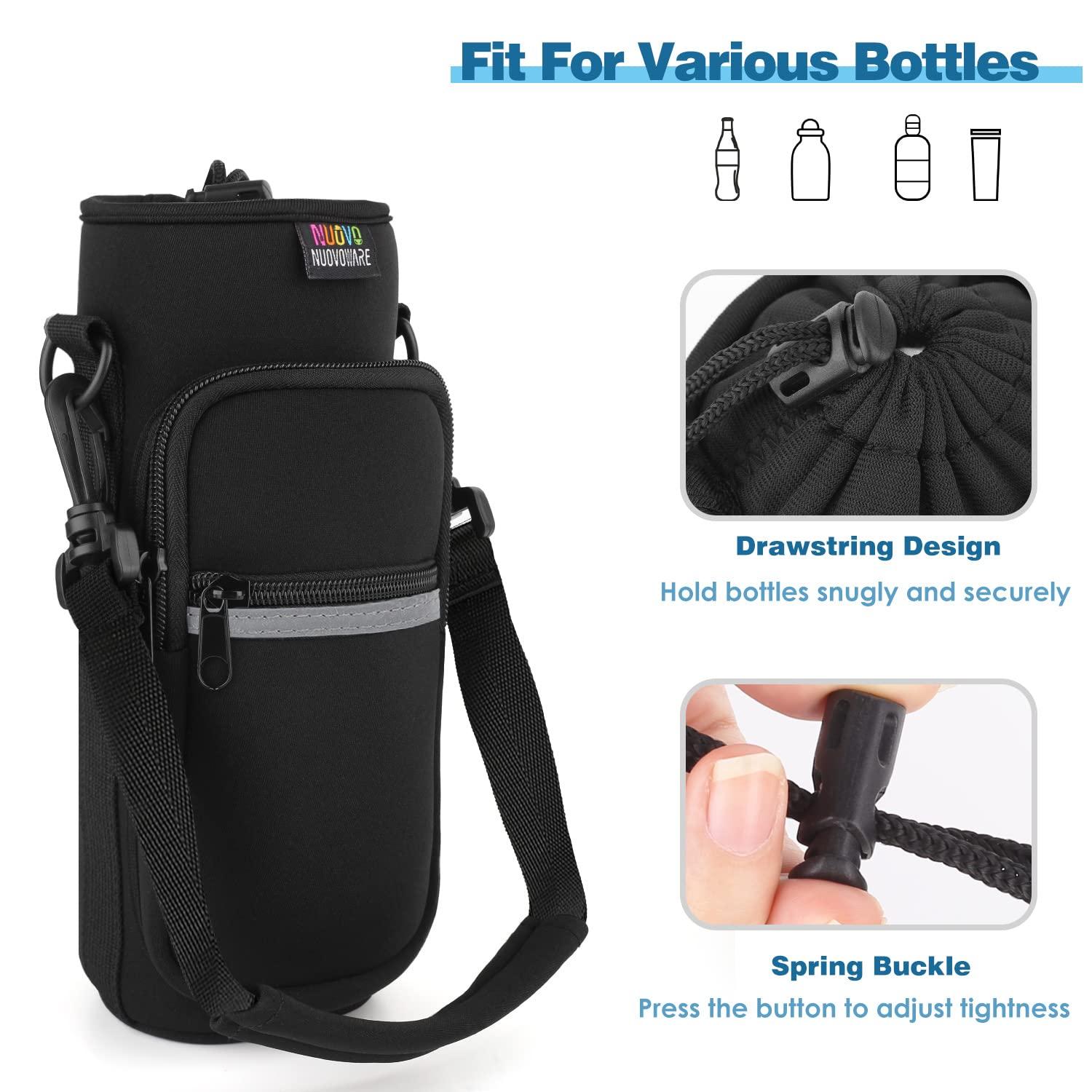 Nuovoware Nuovoware Water Bottle Carrier Bag, 25oz/32oz Bottle Pouch Holder, Adjustable Shoulder Hand Strap 2 Pocket Sling Neoprene Sleeve Sports Water Bottle Accessories for Men/Women Hiking Travelling, Black