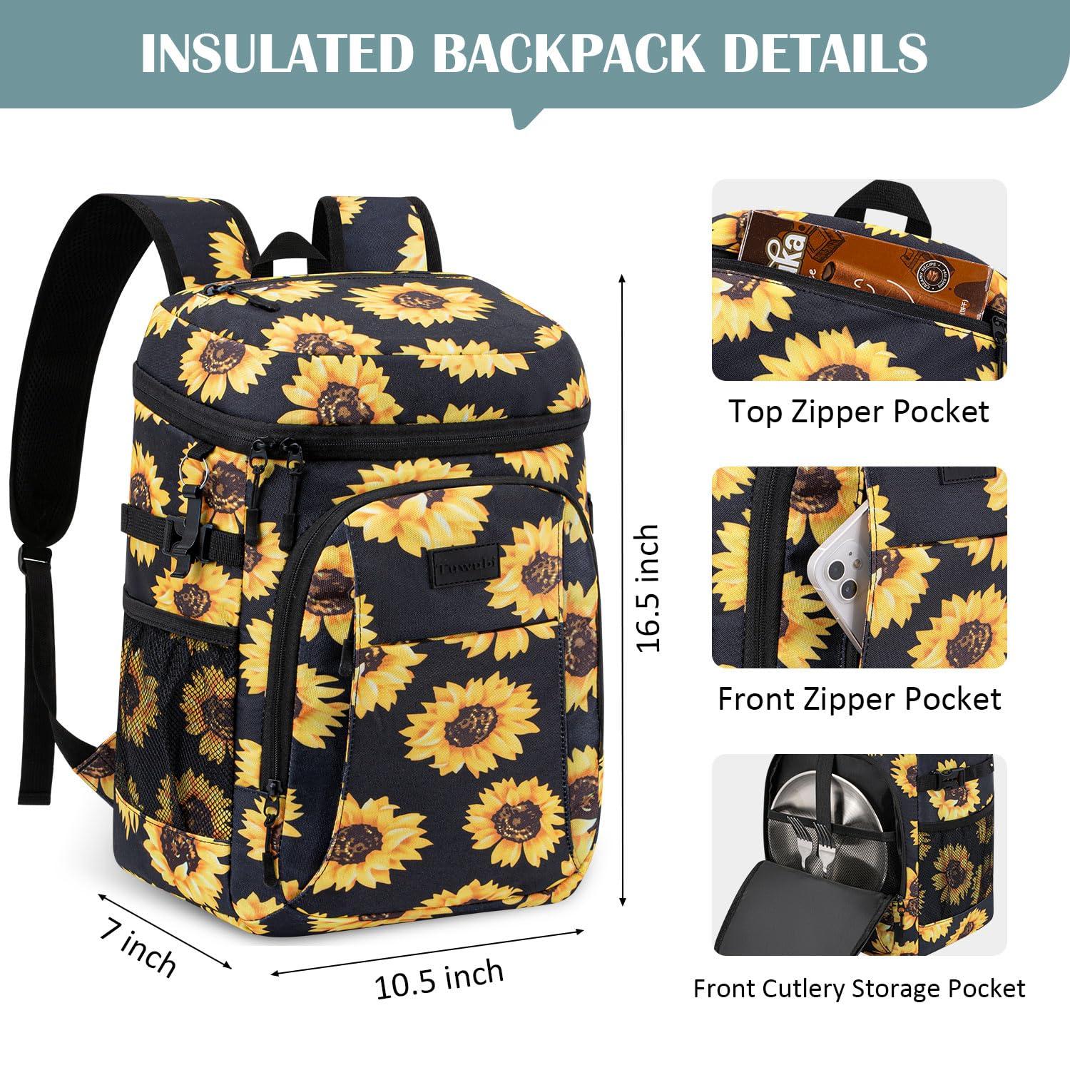 Tuwubi Tuwubi Cooler Backpack 35 Cans, Backpack Coolers Insulated Leak Proof for Men Women, Waterproof Soft Sided Lunch Camping Beach Travel Ice Chest Backpack Cooler Bag Sunflower