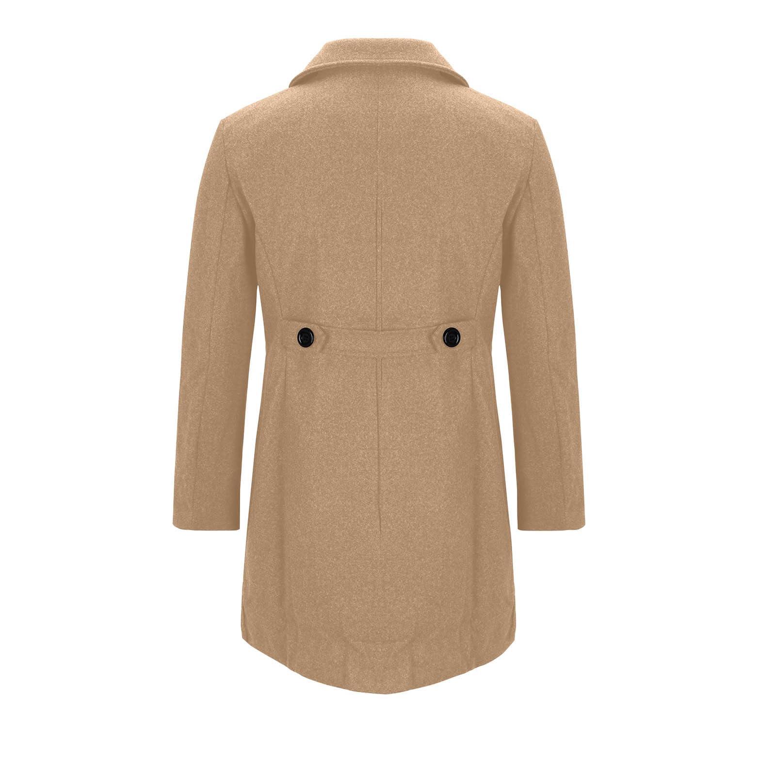 NineFit Basics Trench Coat Men Slim Fit Winter Warm Double Breasted Notch Lapel Wool Blend Long Coat Fashion Solid Overcoat Jackets