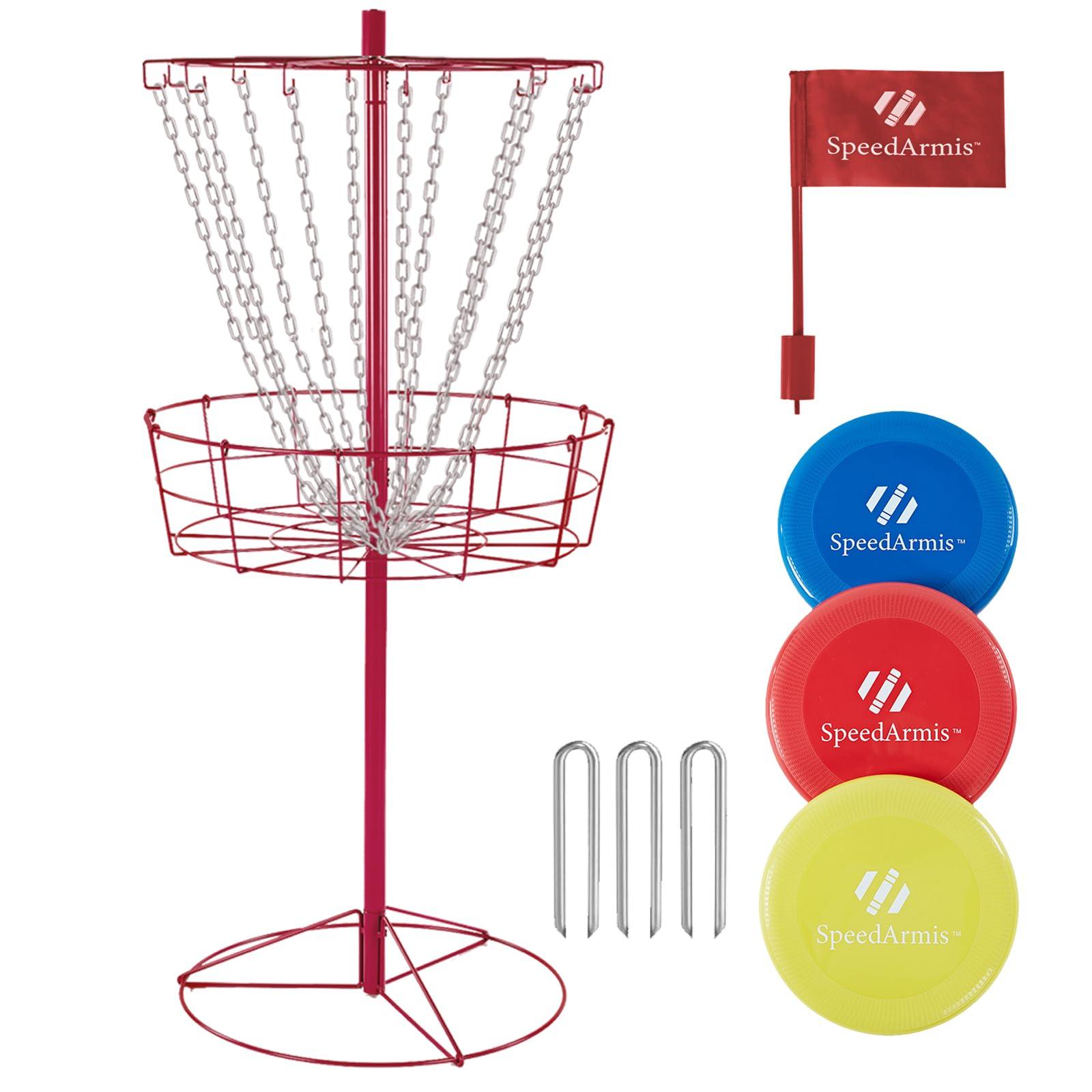 SpeedArmis SpeedArmis Disc Golf Basket Targets - Portable Golf Baskets with Heavy Duty 12 Double Steel Chains, Come with 3pcs Discs