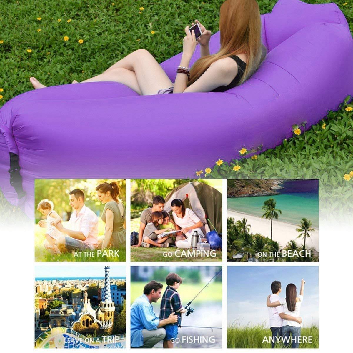 Beiruoyu Beiruoyu Inflatable Lounger Air Chair Sofa Bed Sleeping Bag Couch for Beach Camping Lake Garden (Purple)
