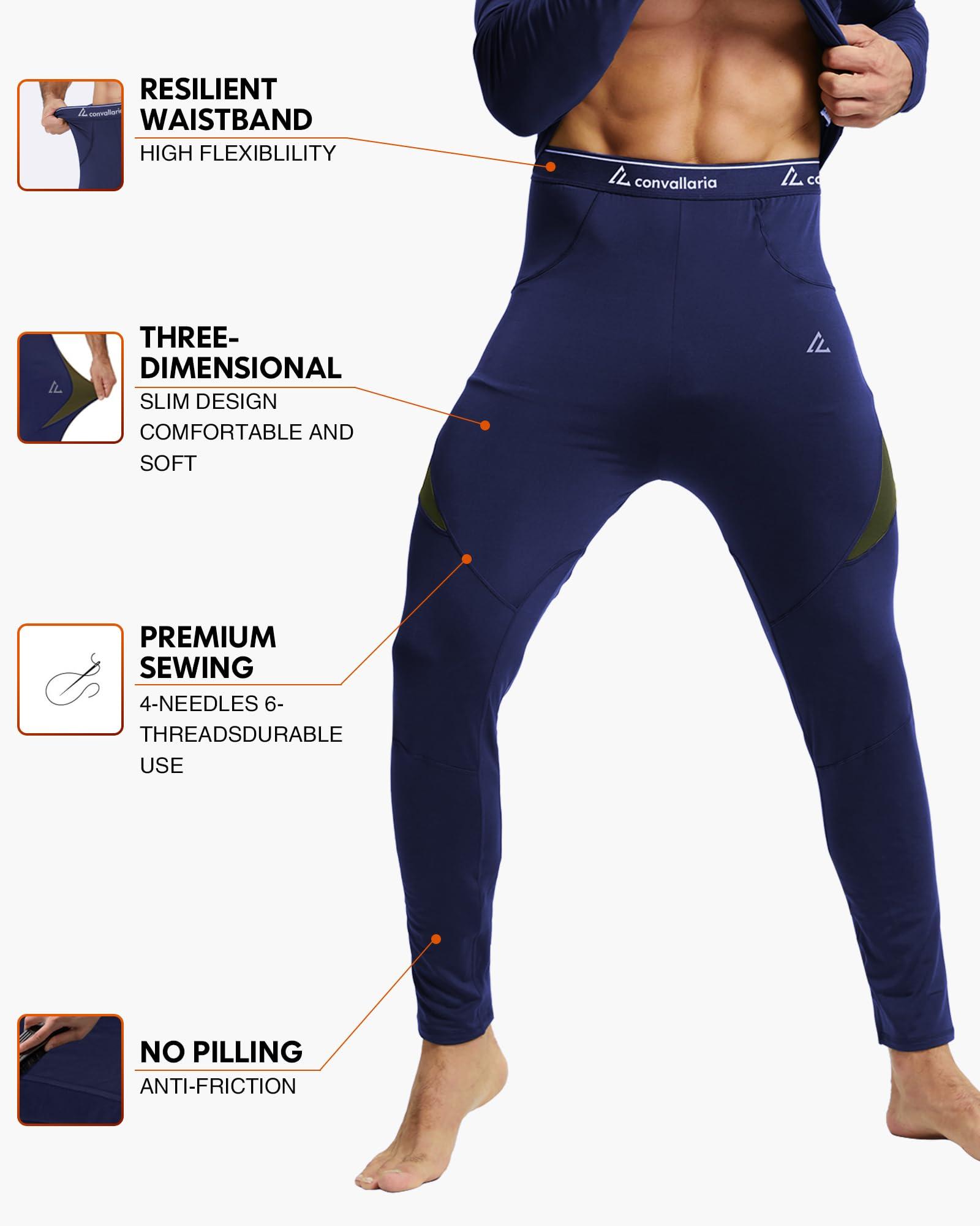 CL convallaria Thermal Underwear Set Winter Hunting Gear Sport Long Johns Base Layer Bottom Top Midweight Navy Blue M