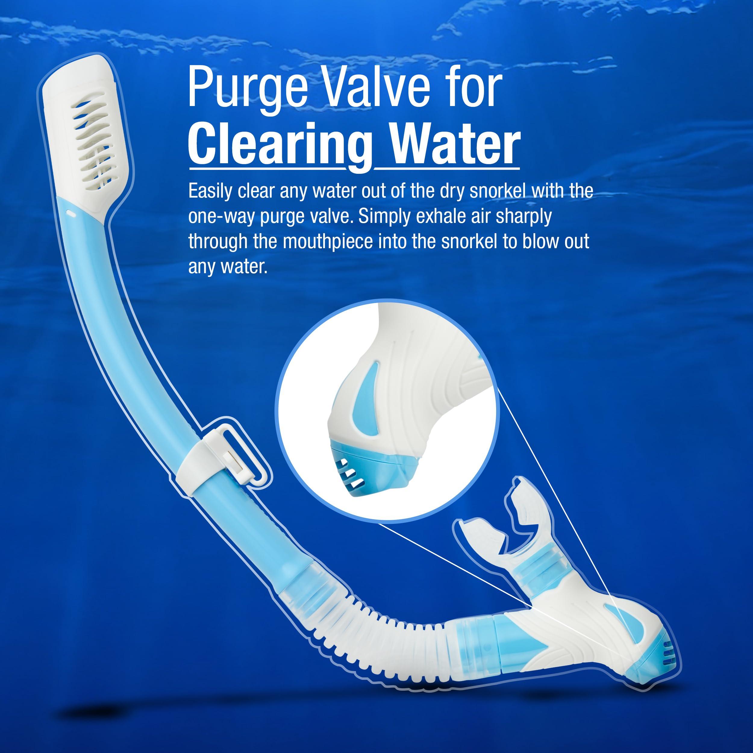 Kraken Aquatics Kraken Aquatics Dry Snorkel | Quality Professional Snorkel Gear with Dry Top Valve, Comfortable Silicone Mouthpiece and Purge Valve for Scuba Diving, Snorkeling, Freediving, Spearfishing and Swimming