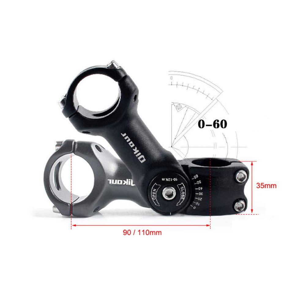 Qikour Bike Stem Adjustable 60 Degree 31.8mm (1-1/4") / 25.4mm (1") Handlebar Stem for MTB, Road Bike, Fits Standard 28.6mm (1-1/8") Steering Tube (25.4 x 90mm, 25.4mm Handlebar & 28.6mm Steering Tube)