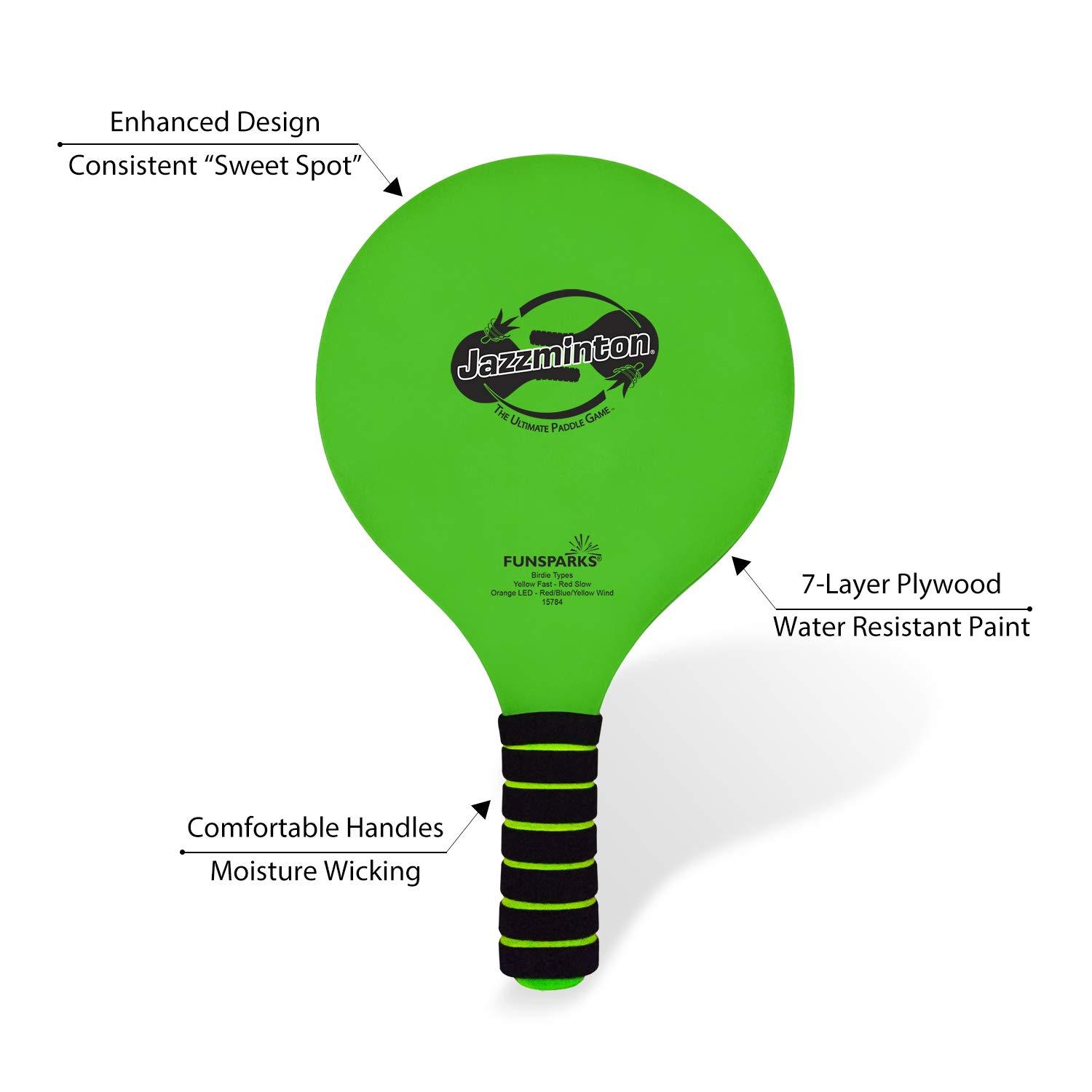 Funsparks Paddle Ball Game Jazzminton Deluxe with LED Birdie - Indoor/Outdoor Game for Kids, Teens and Adults