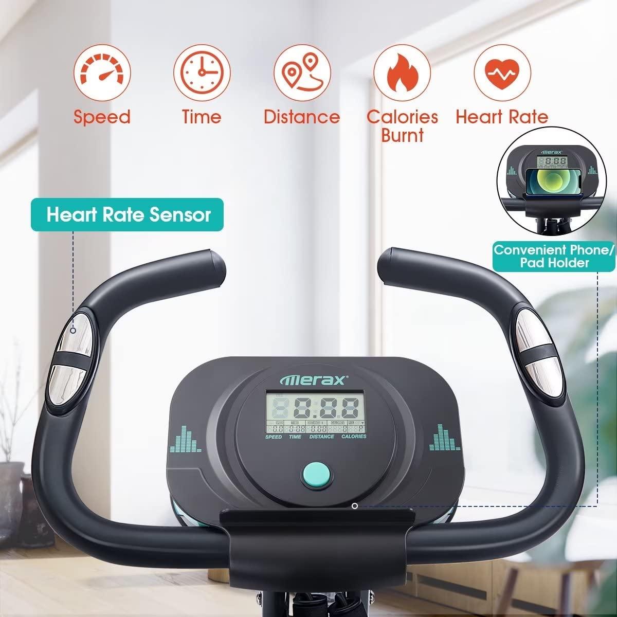 Merax Merax Foldable Fitness Stationary Bike, Upright Indoor Cycling Bike, Magnetic Exercise Bike with 16-Level Adjustable Resistance&Back Support Cushion for Home Gym Workout