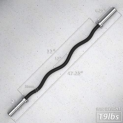 Synergee Synergee Commercial EZ Curl Olympic Bar Chrome Sleeves and Black Phosphate Shaft Excellent for Bicep Curls and Triceps Extensions