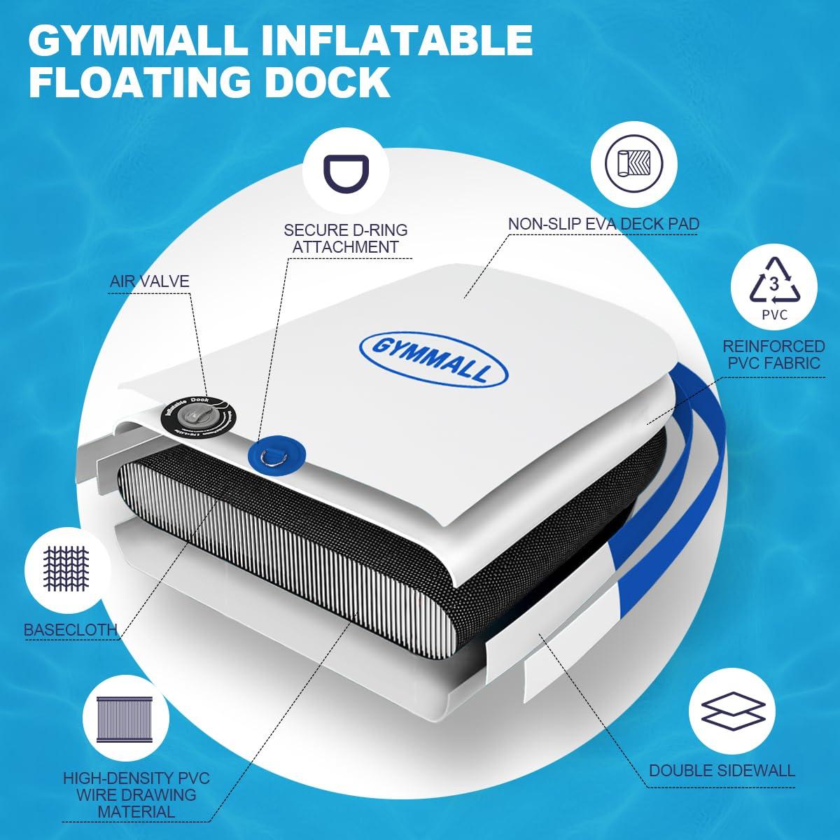 GYMMALL GYMMALL Inflatable Floating Dock Platform, 6ft*5ft Air Dock Platform Floating Island Raft with None-Slip Surface, 6in Thick Water Floating Dock Mat for Swimming Pool Lake Beach Ocean