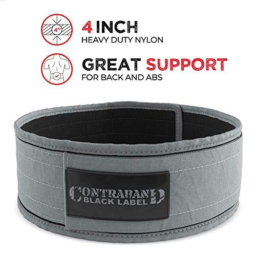 Contraband Black Label Contraband Black Label 4010 4 Inch Nylon Weight Lifting Belt w/Hook & Loop | Heavy Duty Weight Belt and Back Support Belt for Weight Lifting | Weightlifting Belt for Men & Women (Gray, X-Large)