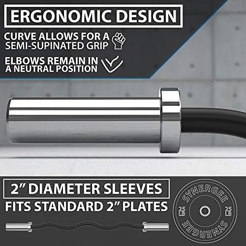 Synergee Synergee Commercial EZ Curl Olympic Bar Chrome Sleeves and Black Phosphate Shaft Excellent for Bicep Curls and Triceps Extensions