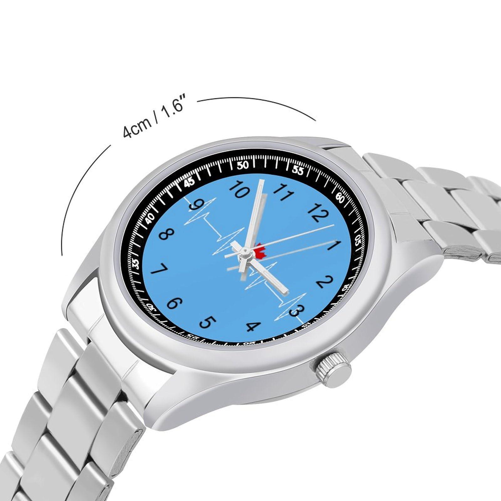 NineFit Basics Heartbeat Maple Leaf Canada Flag Watches Stainless Steel Band Wristwatch Business Dress Watch for Work Home