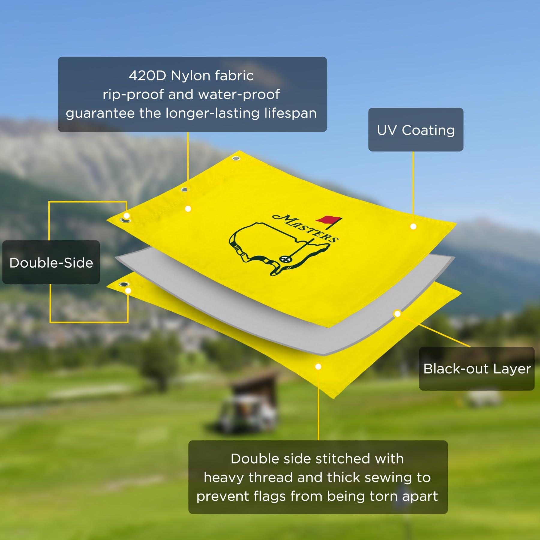 COGOLFING COGOLFING Golf Flag with Grommets, Double-Side Printed Augusta National Flag, 420D Nylon Golf Pin Flags, Putting Green Flags for Golf Course Driving Range Collection, 14\" H x 20\" L, Yellow