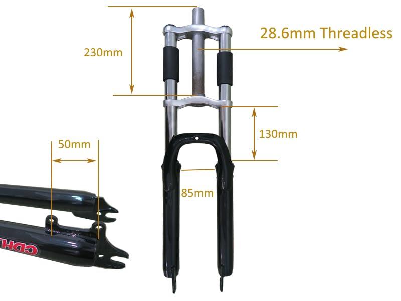 CDHPOWER CDHPOWER 26"/29" Bicycle Suspension Fork, Double Shoulder, Triple Tree, 1-1/8" Threadless, 28.6mm Straight Tube, Black, Disc Brake (26")