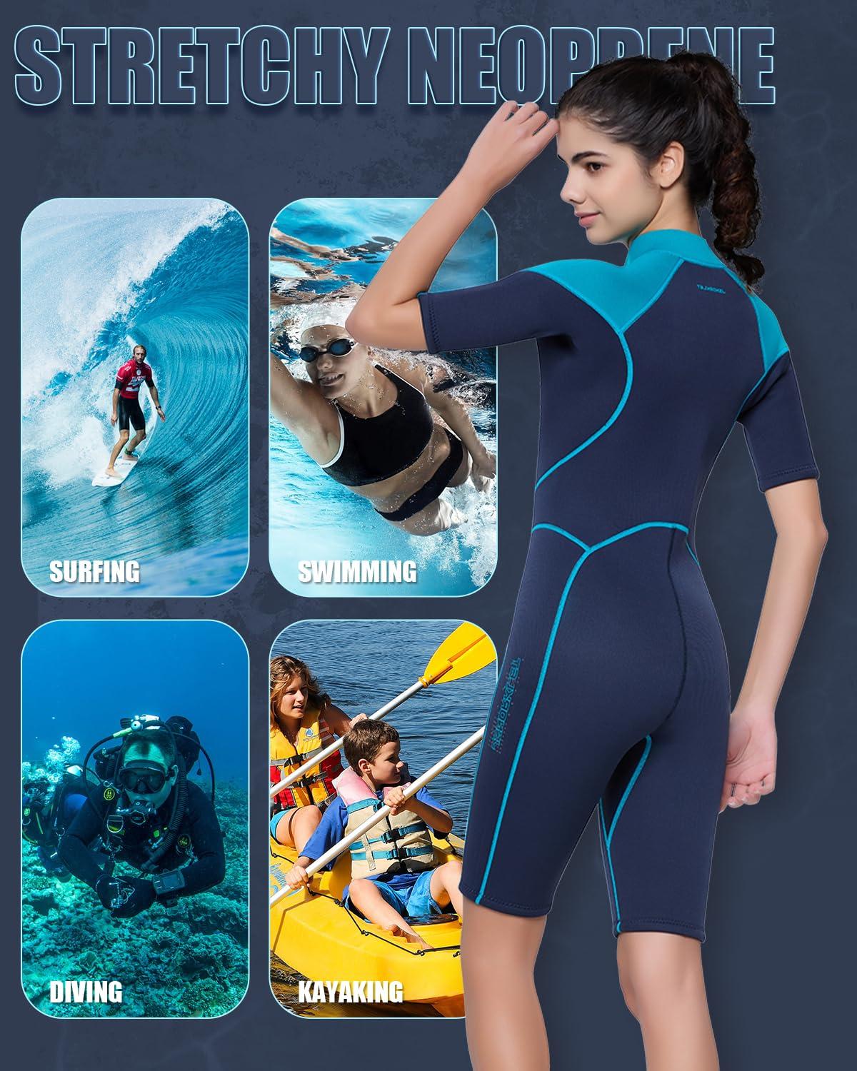 JSNORKLET Jsnorklet Womens Wetsuit Shorty, 3mm Front Zip Neoprene Shorty Diving Suits Keep Warm in Cold Water for Swimming Snorkeling Surfing