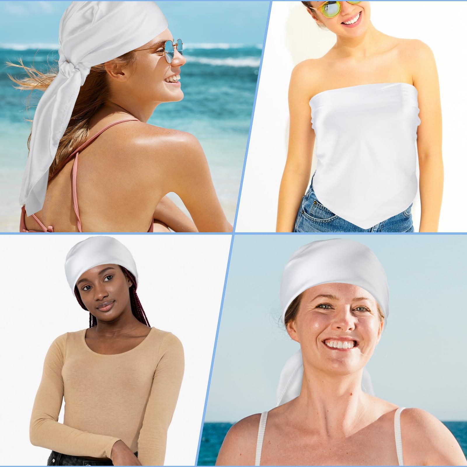 Andibro Andibro 35" Large Square Satin Head Scarf, Silk Shiny Solid Color Head Scarves Sleeping Head Wraps for Women Hair Bandana (White)