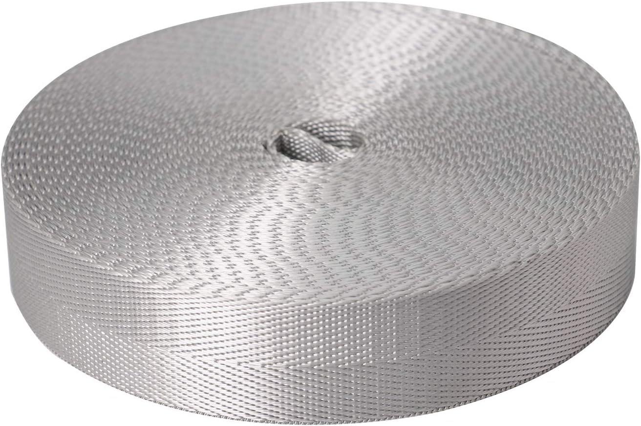 Devobunch Devobunch Nylon Webbing Straps, 1 Inch Wide Heavy Duty Nylon Strap, Durable Flat Rope Webbing, 10 and 25 Yard Roll for Backpack Strapping, Tie-Down, Dog Leash, 18 Vibrant Colors (Grey, 25 Yard)